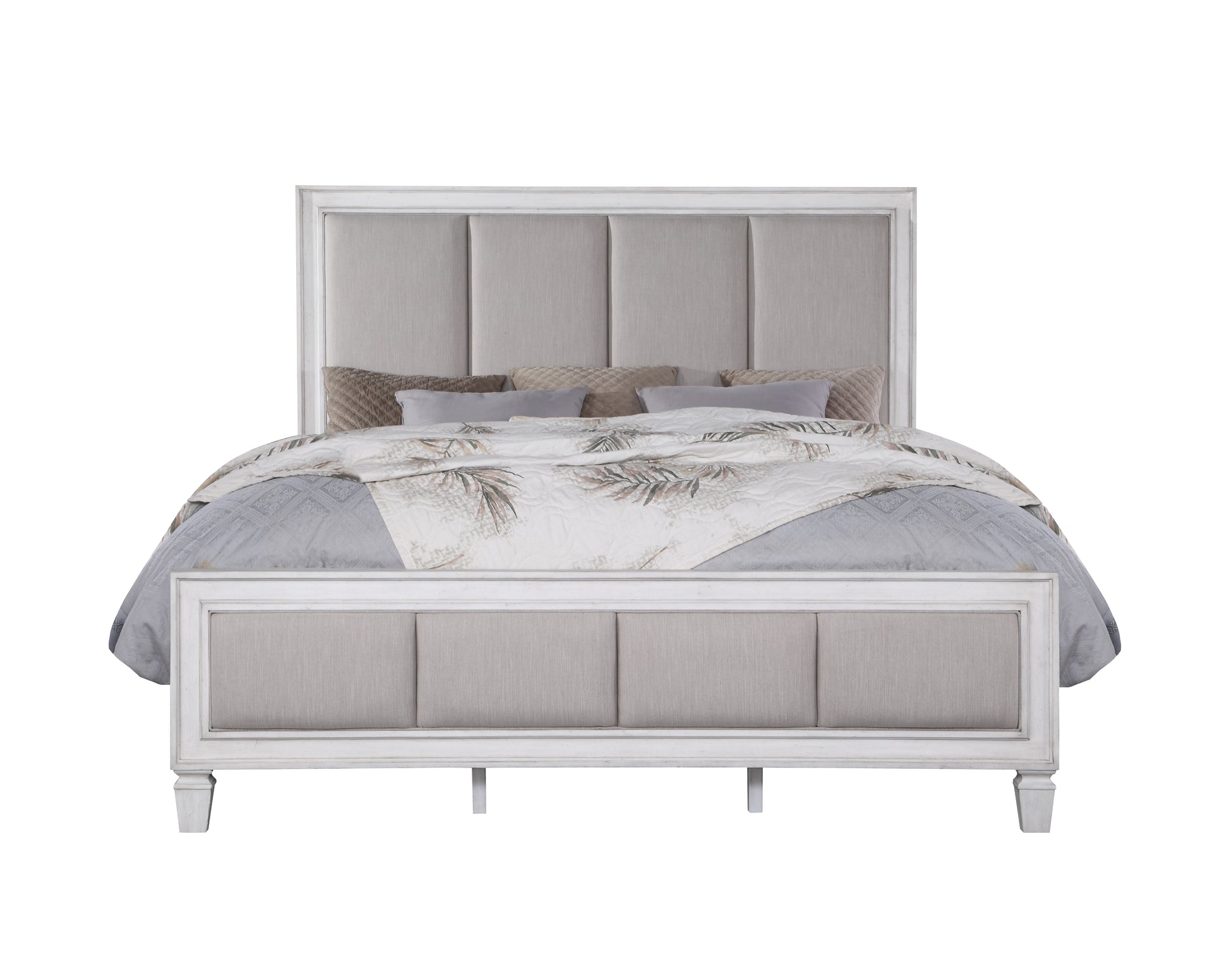 Katia Ck Bed Light Gray Linen, Rustic Gray & Weathered White Finish Bd00658Ck Light Gray Linen
