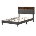 Full Size Upholstered Platform Bed With Storage Headboard And Usb Port, Linen Fabric Upholstered Bed Gray Gray Linen