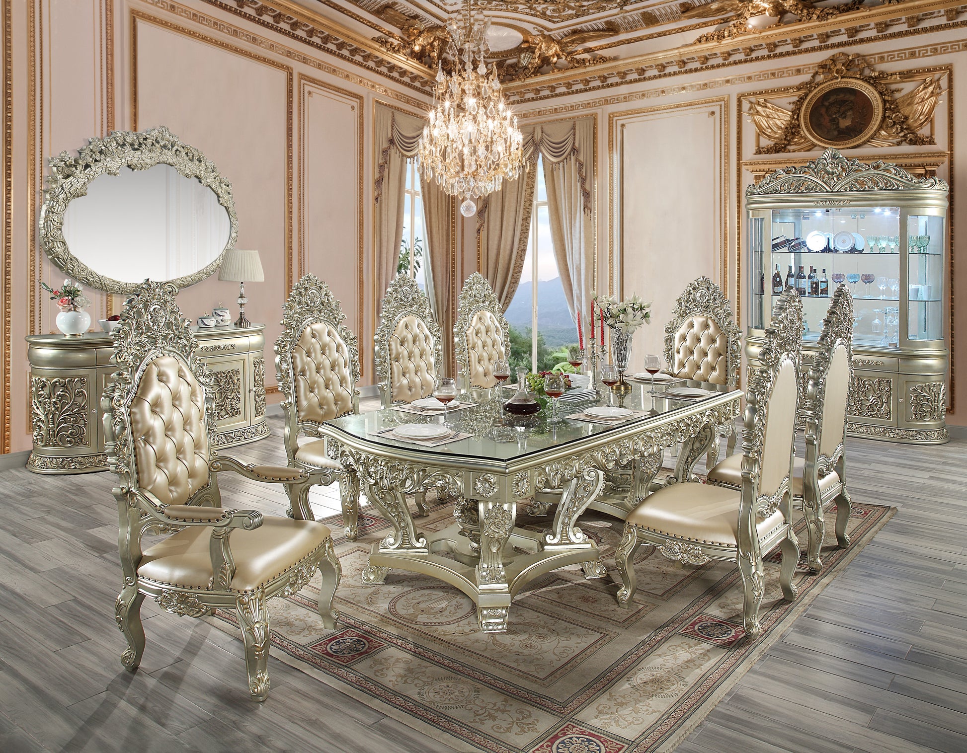 Sorina Dining Table Antique Gold Finish Dn01208 Gold Mdf