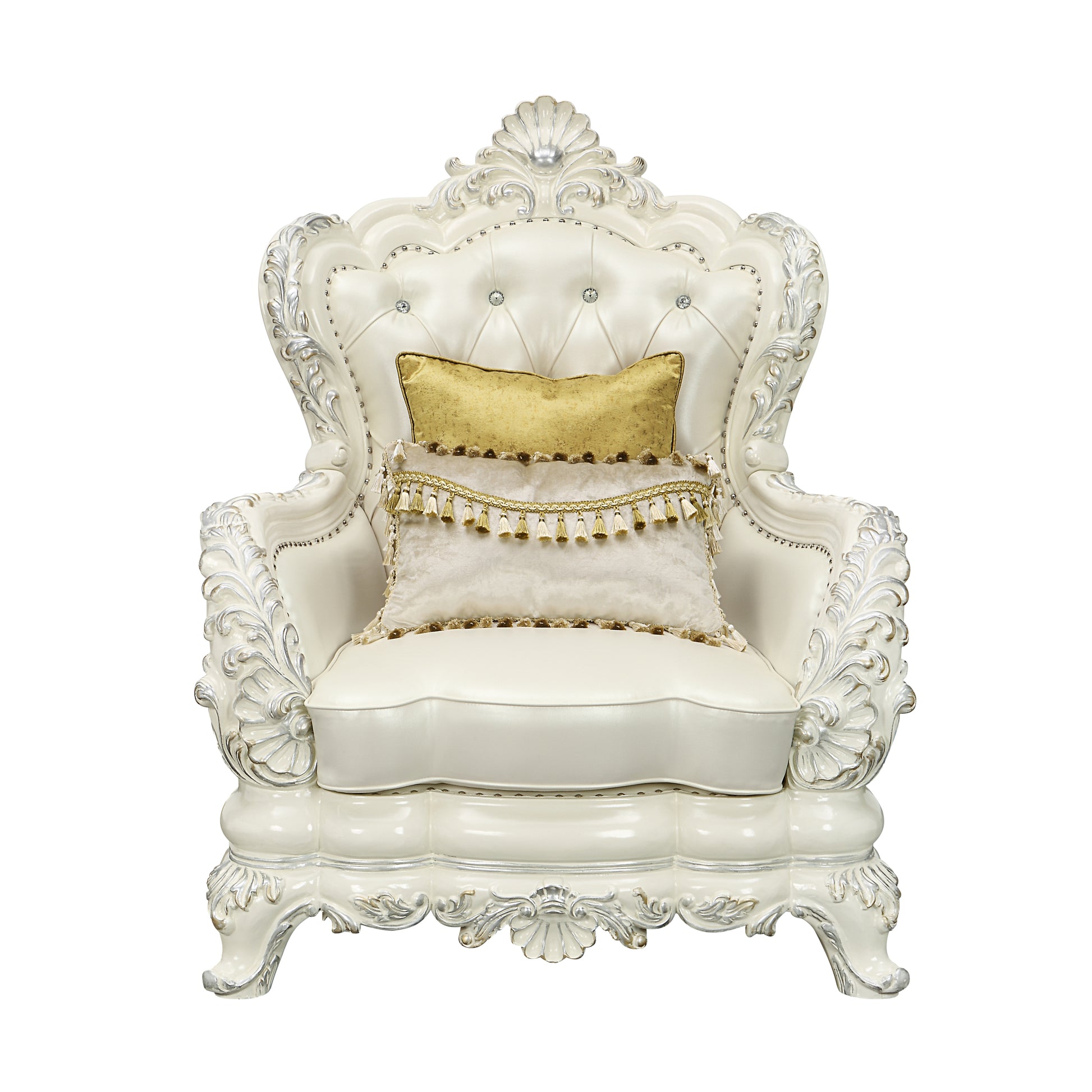 Adara Chair W 2 Pillows Pearl White Pu & Antique White Finish Lv01226 Antique White Pu
