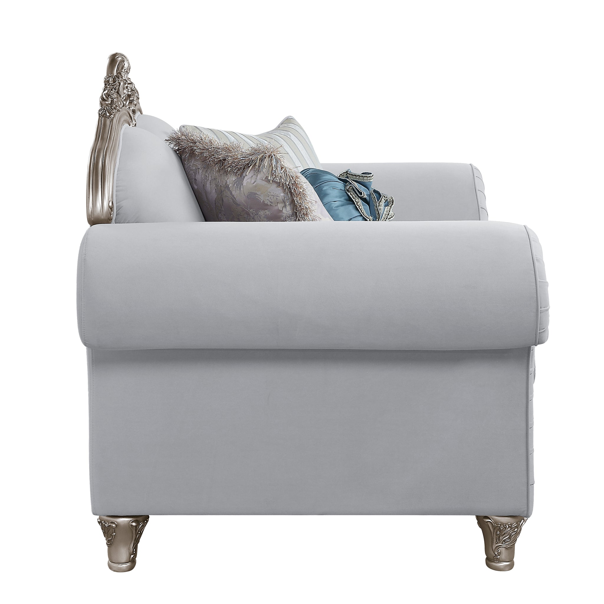 Pelumi Seat W 5 Pillows Light Gray Linen & Platinum Finish Lv01113 Light Gray Linen
