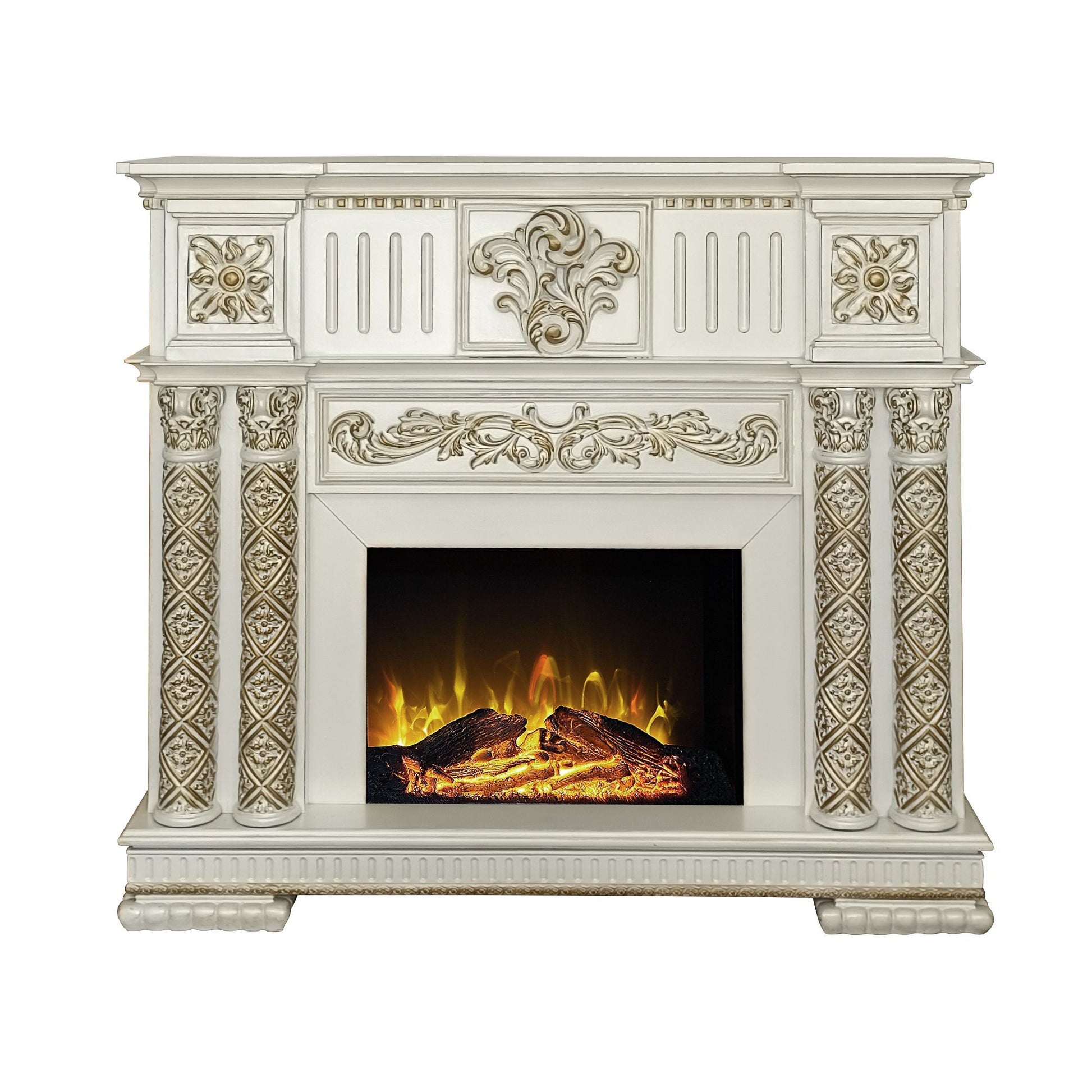 Vendome Fireplace Antique Pearl Finish Ac01313 Antique White Solid Wood Mdf