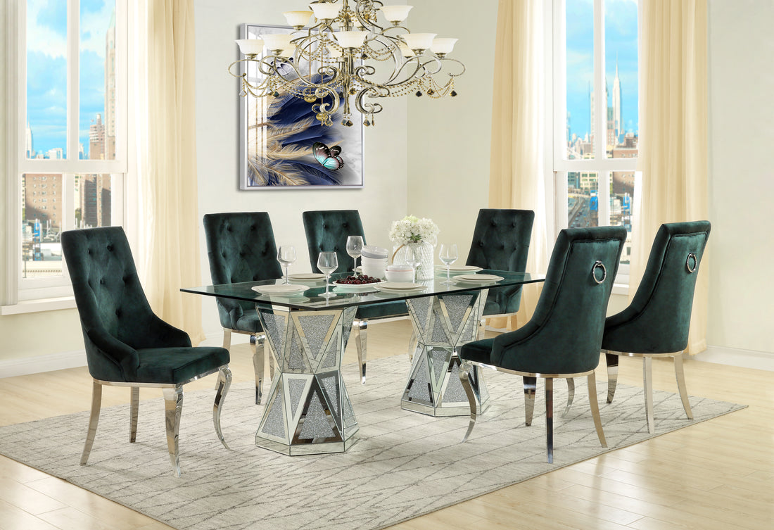 Noralie Dining Table Mirrored & Faux Diamonds Dn00722 Silver Glass