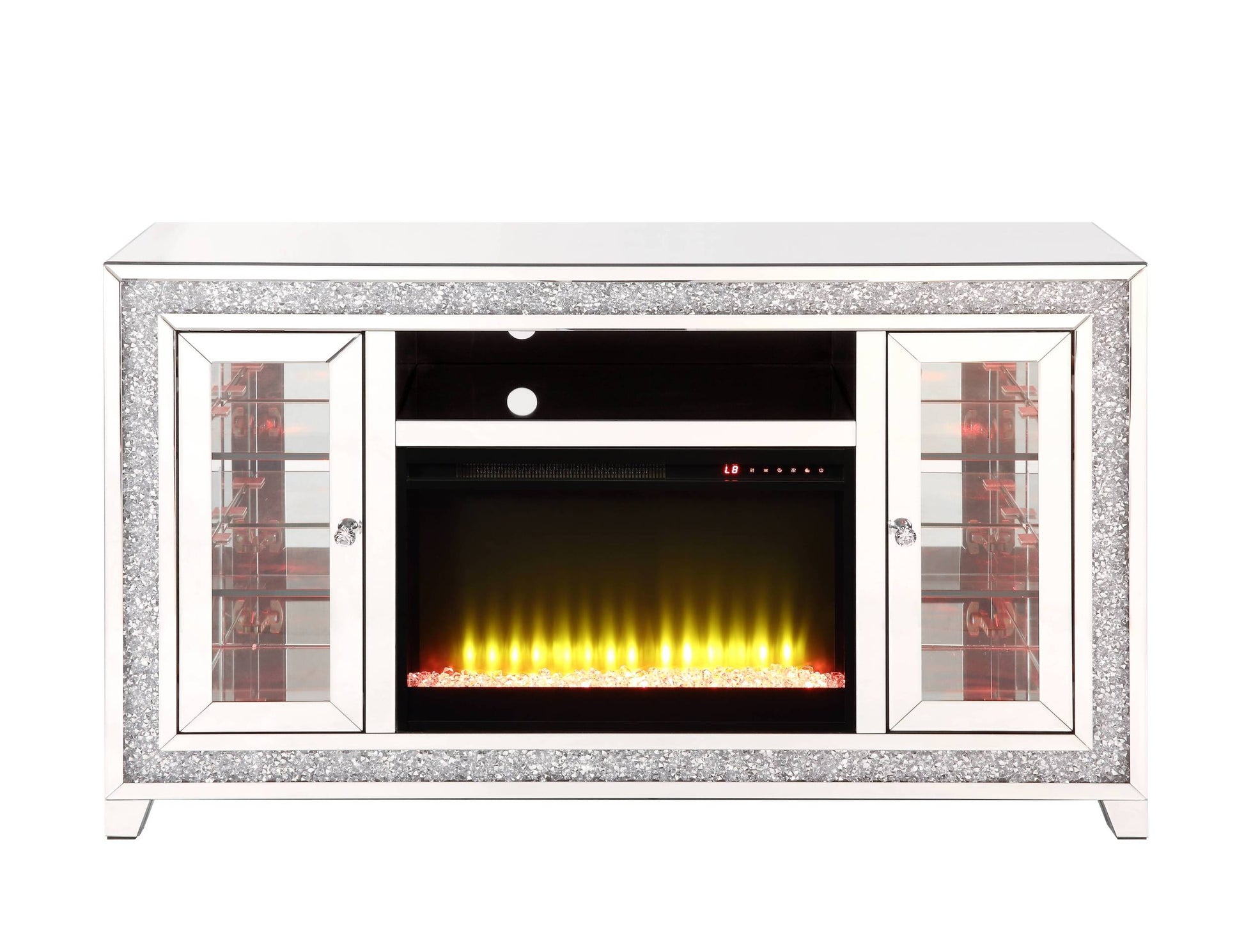 Noralie Tv Stand W Fireplace & Led Mirrored & Faux Diamonds Lv00316 Silver Mdf
