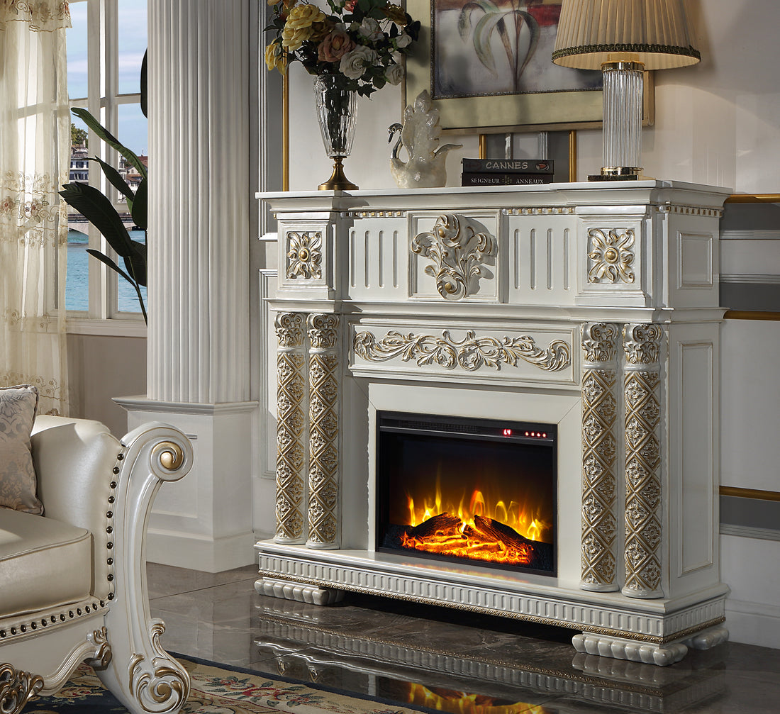 Vendome Fireplace Antique Pearl Finish Ac01313 Antique White Solid Wood Mdf