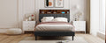 Full Size Upholstered Platform Bed With Storage Headboard And Usb Port, Linen Fabric Upholstered Bed Gray Gray Linen