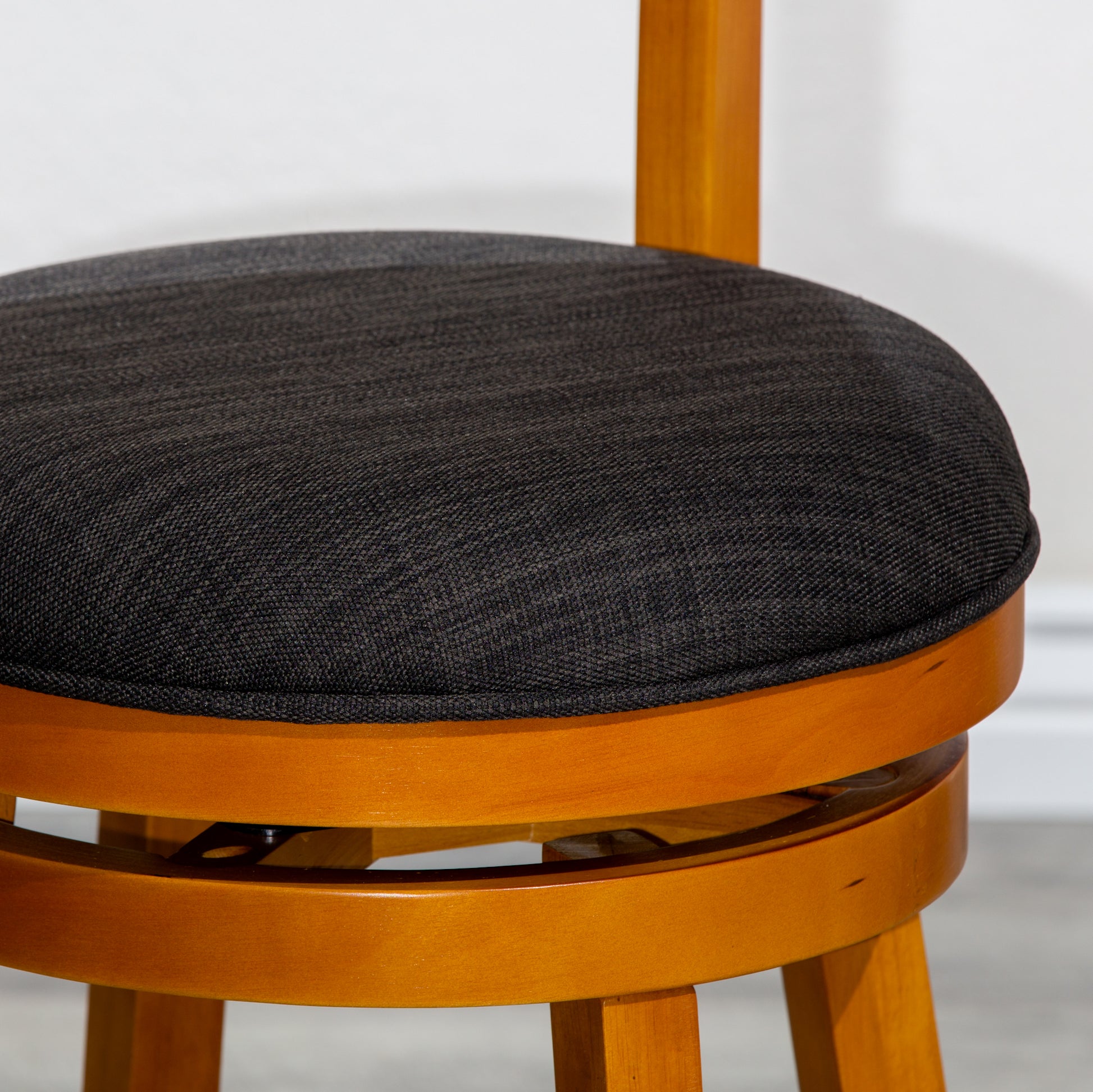 24" Counter Height Slat Back Swivel Stool, Natural Finish, Charcoal Fabric Seat Natural Fabric