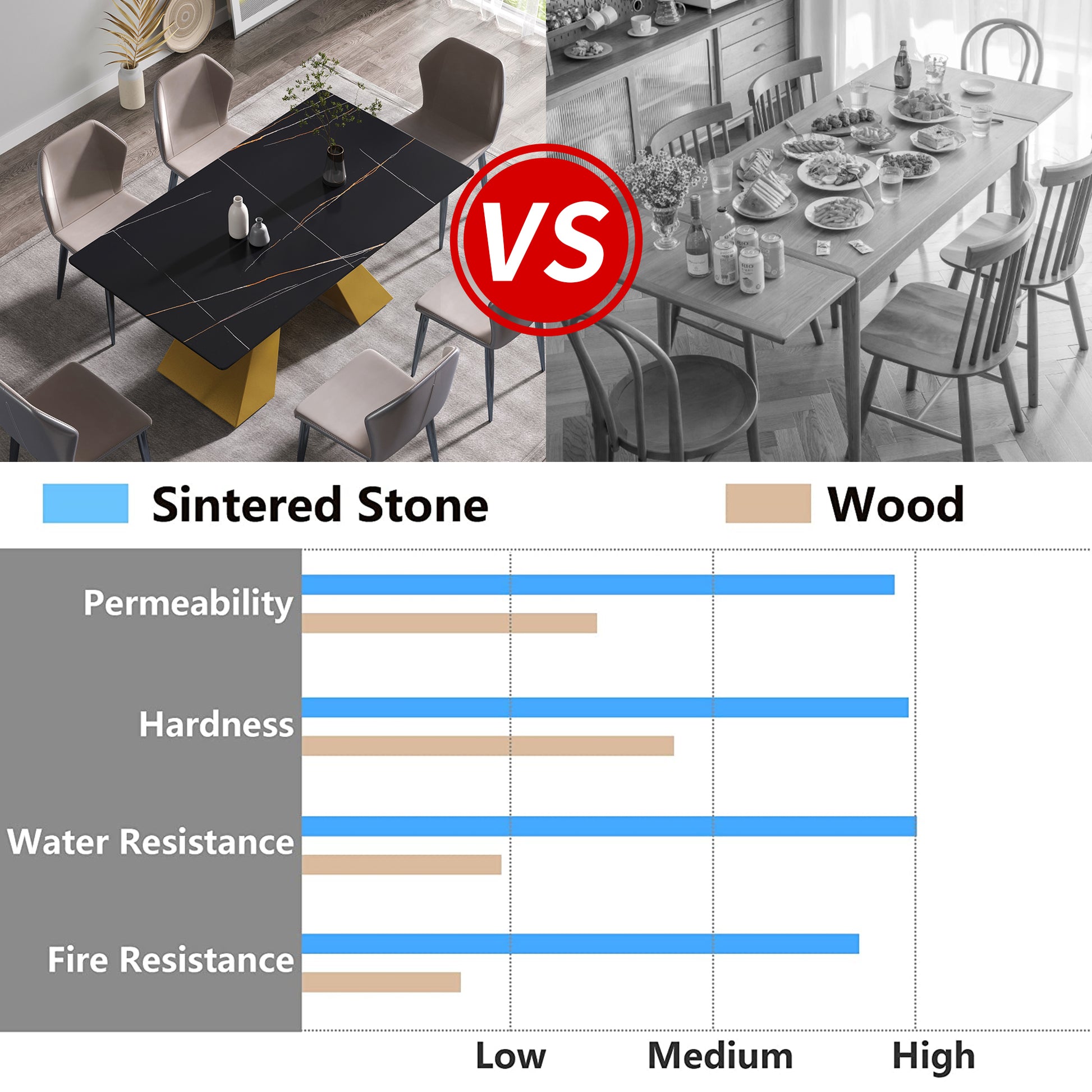 63"Modern Artificial Stone Black Straight Edge Golden Metal Leg Dining Table 6 People Black Metal Sintered Stone