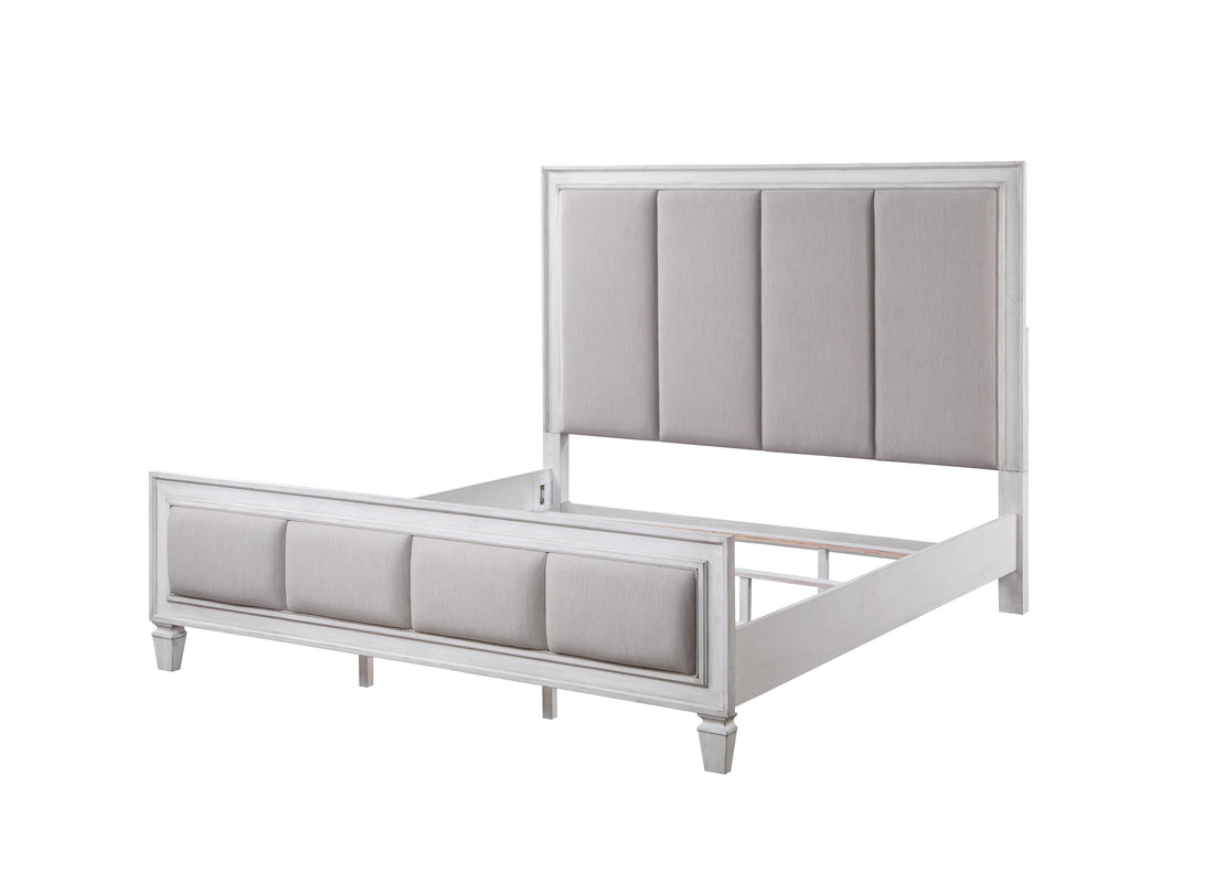 Katia Ck Bed Light Gray Linen, Rustic Gray & Weathered White Finish Bd00658Ck Light Gray Linen