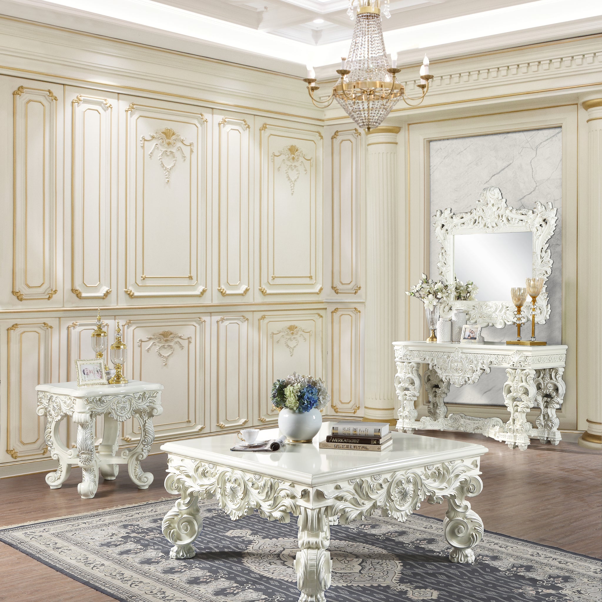 Adara Coffee Table Antique White Finish Lv01217 Antique White Mdf