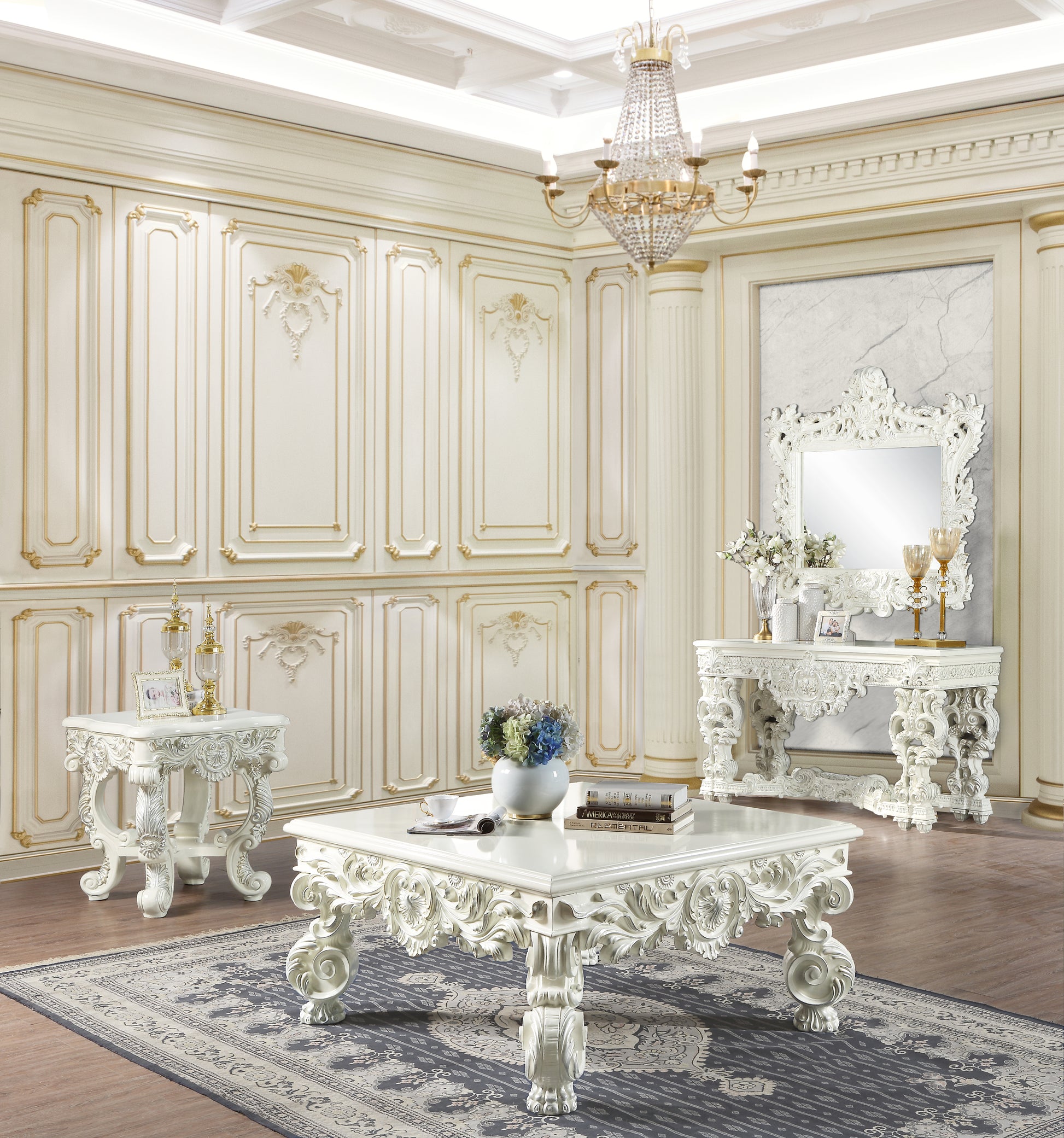 Adara Coffee Table Antique White Finish Lv01217 Antique White Mdf