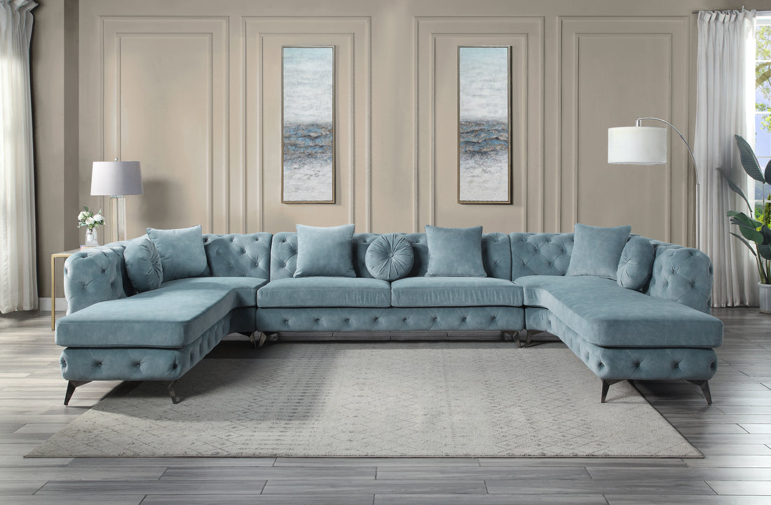 Zerah Sectional Sofa W 7 Pillows Deep Green Fabric Lv01161 Green Fabric