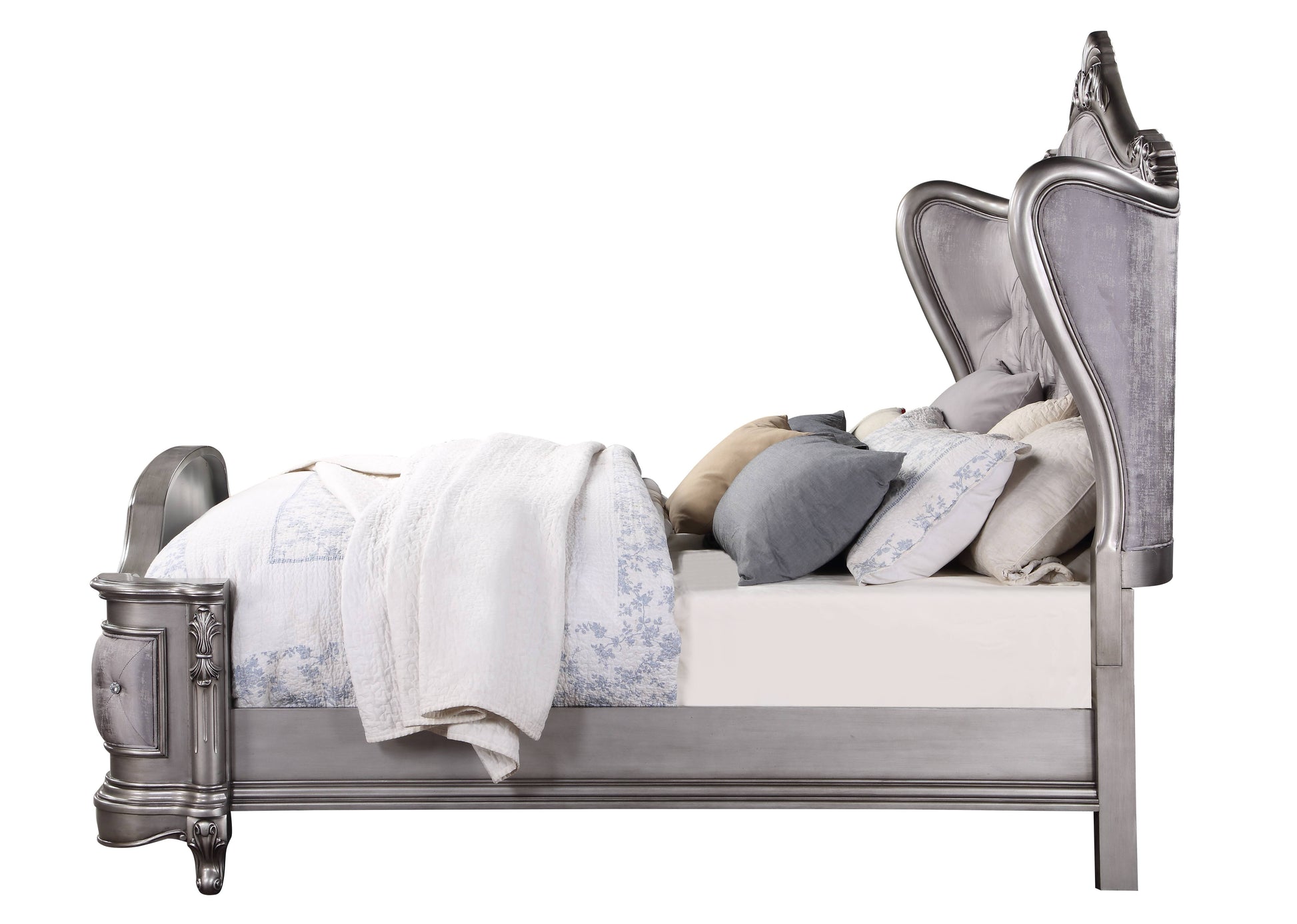 Ausonia Ck Bed Velvet & Antique Platinum Finish Bd00601Ck Antique Gray Velvet