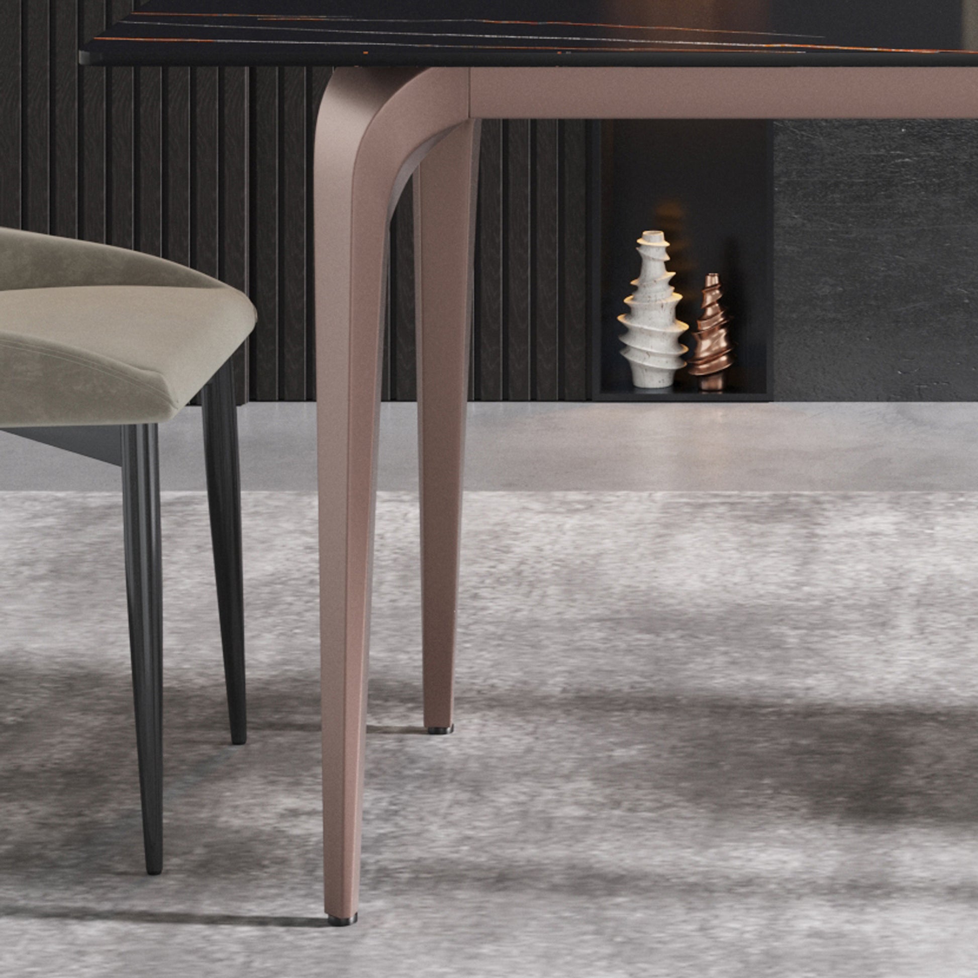 63"Modern Artificial Stone Black Straight Edge Metal Leg Dining Table 6 People Black Metal Sintered Stone