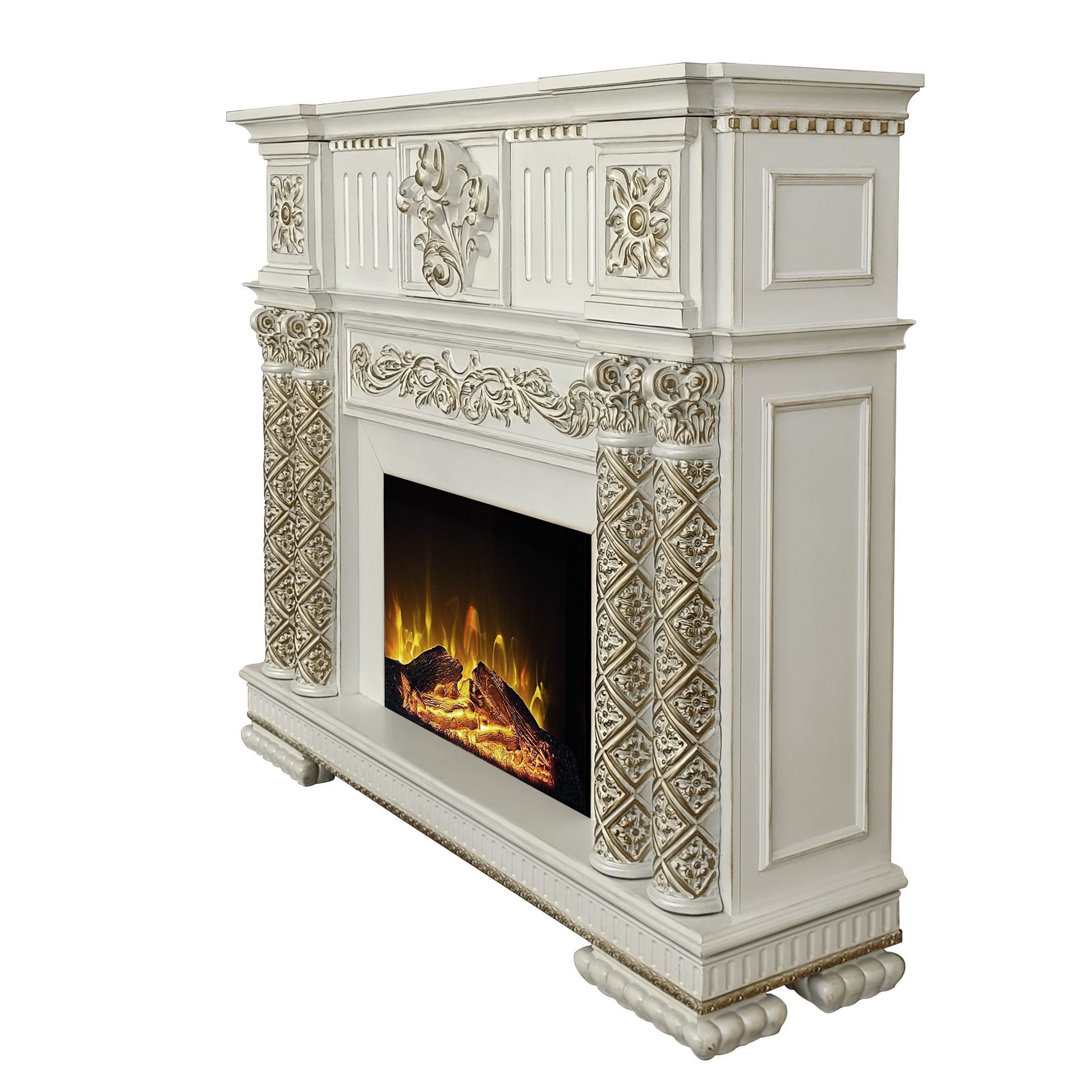 Vendome Fireplace Antique Pearl Finish Ac01313 Antique White Solid Wood Mdf