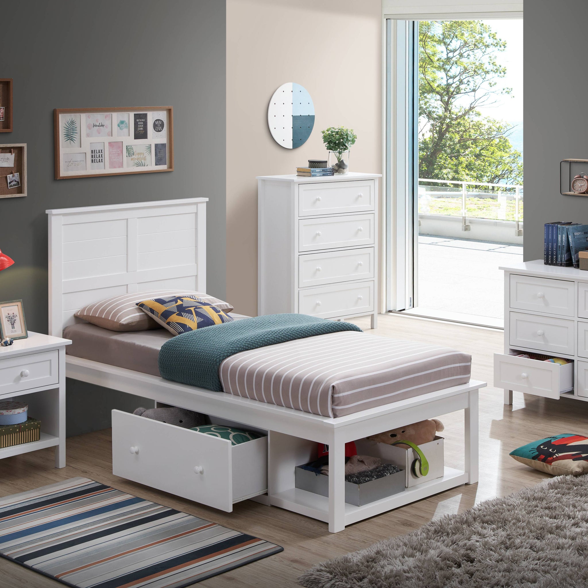Lolanda Twin Bed White Finish Bd00649T White Solid Wood Mdf
