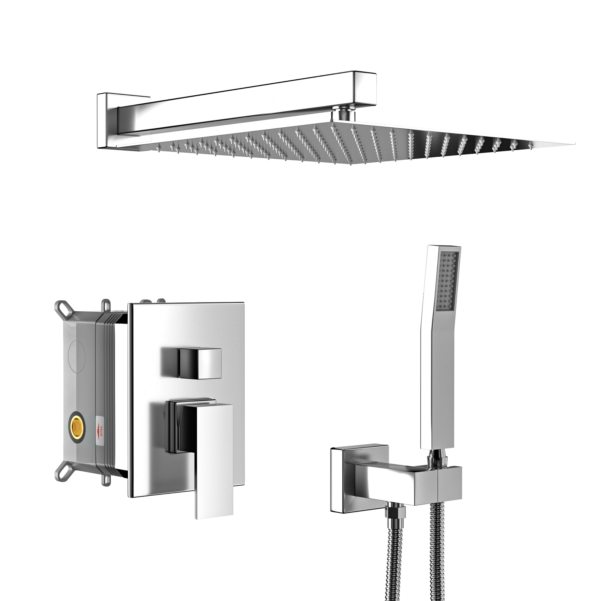 Dual Shower Head 10 Inch Wall Mounted Square Shower System With Rough In Valve,Chrome Chrome Stainless Steel