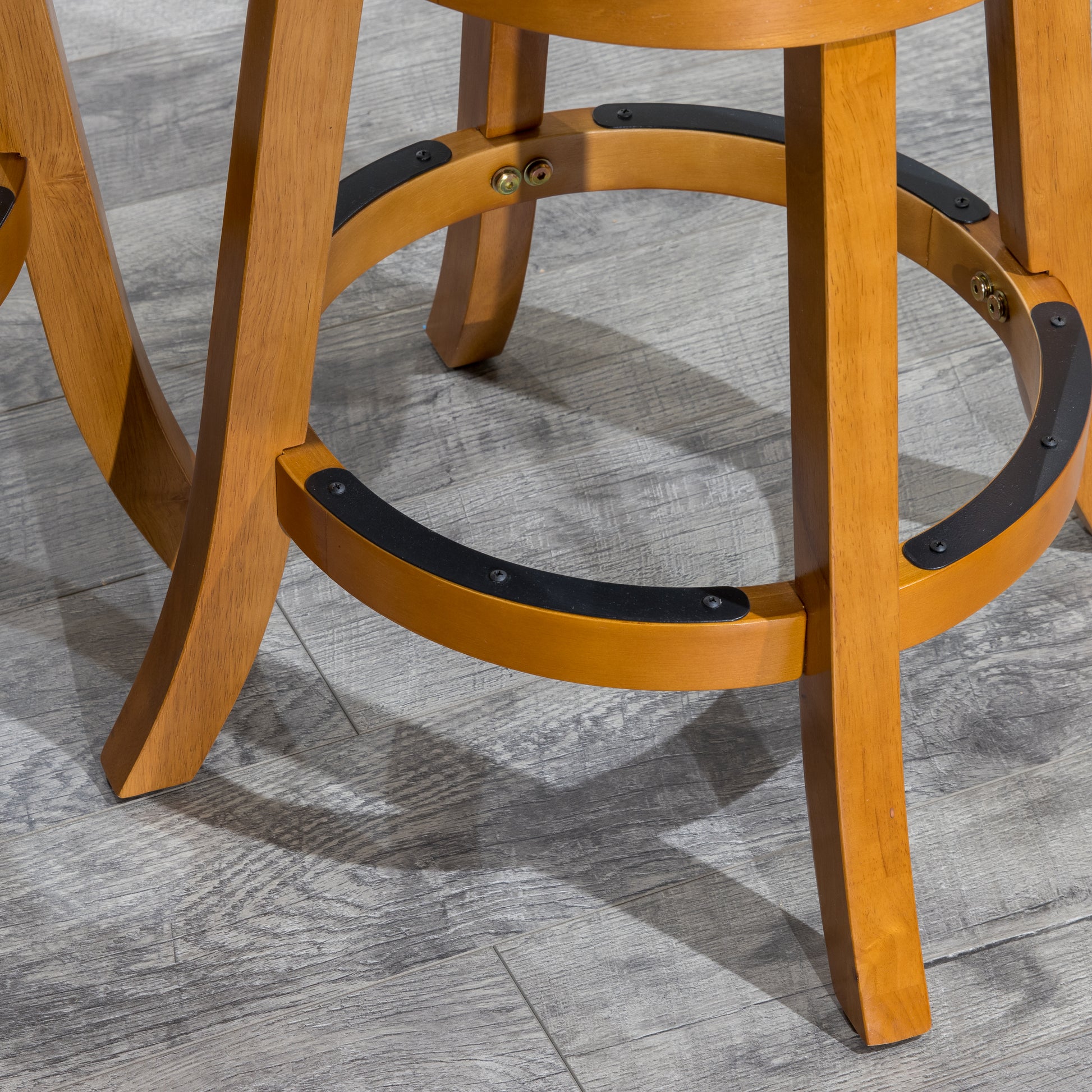 24" Counter Height Slat Back Swivel Stool, Natural Finish, Charcoal Fabric Seat Natural Fabric