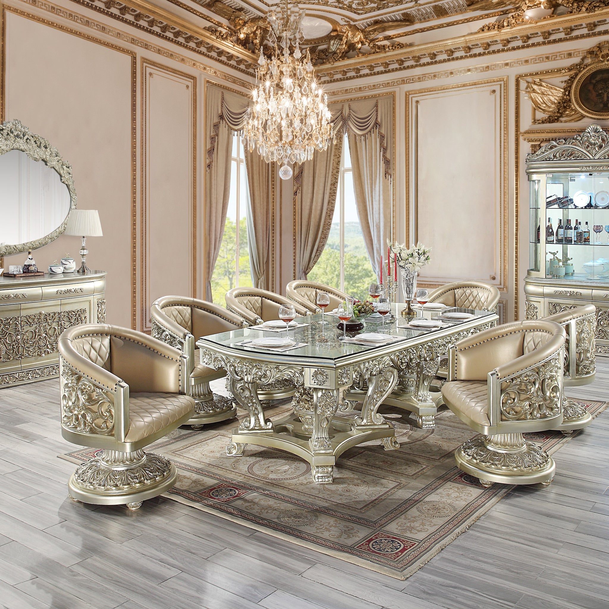 Sorina Dining Table Antique Gold Finish Dn01208 Gold Mdf