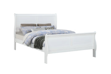 Louis Phillipe White Full Size Panel Sleigh Bed Solid Wood Wooden Bedroom Furniture White Solid Wood