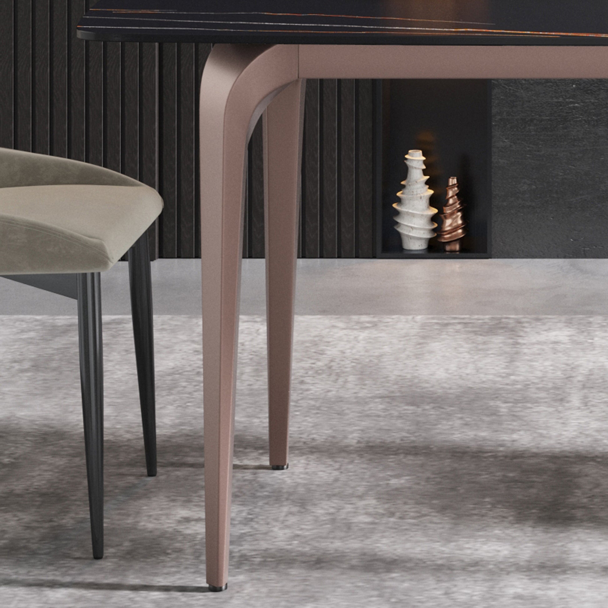 70.87"Modern Artificial Stone Black Curved Metal Leg Dining Table Can Accommodate 6 8 People Black Metal Sintered Stone