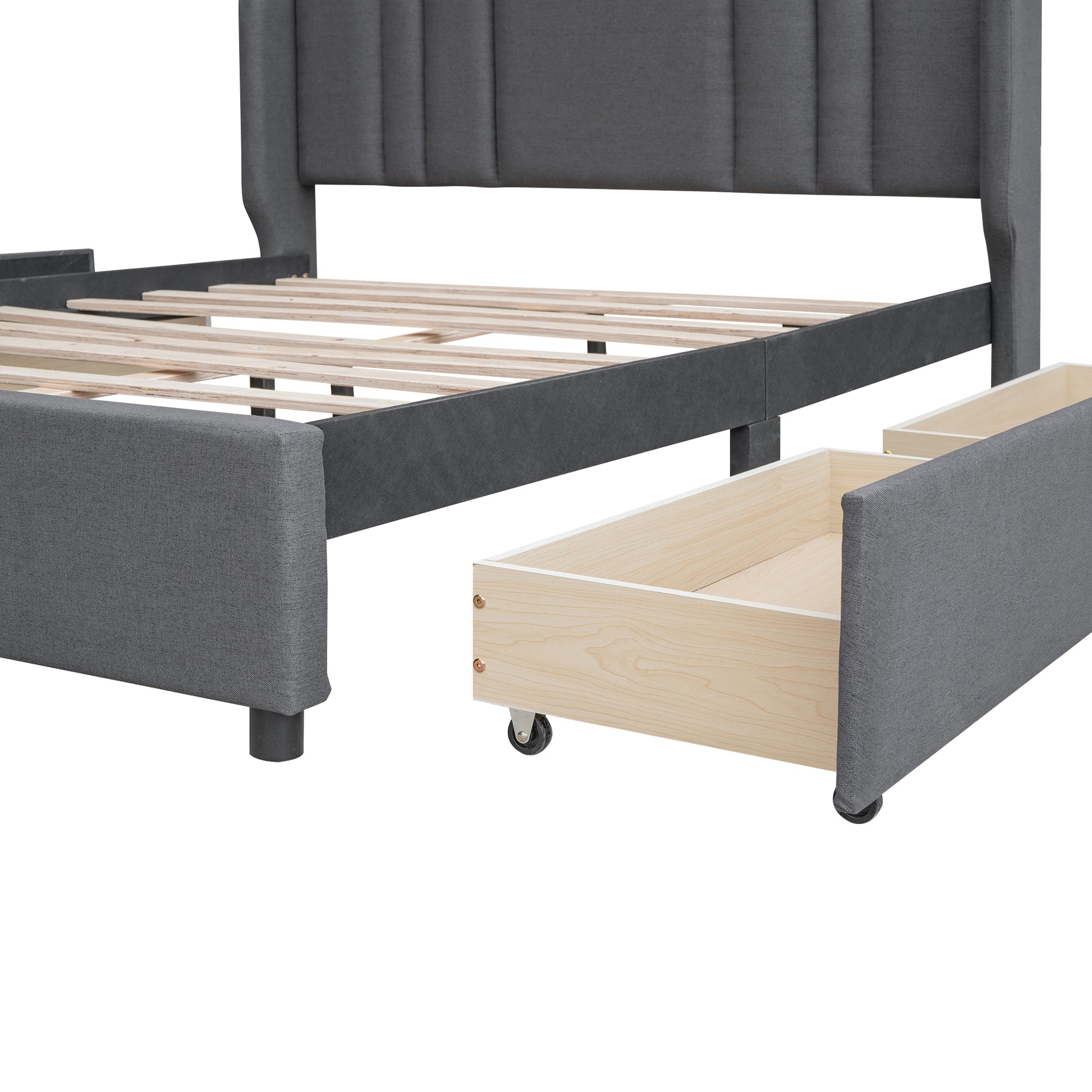 3 Pieces Bedroom Sets Queen Size Upholstered Platform Bed With 4 Drawers, Marble Top Nightstand And Storage Dresser, Gray Gray Mdf
