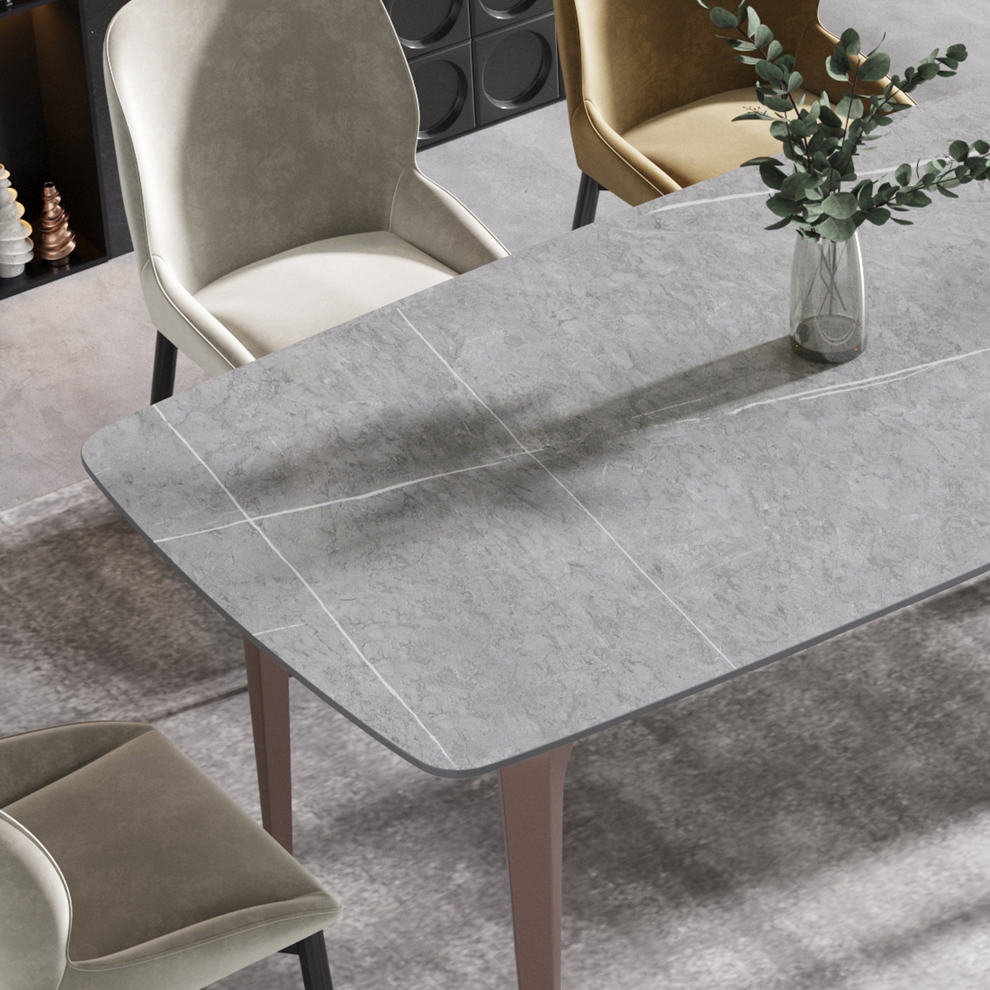 70.87"Modern Artificial Stone Gray Curved Metal Leg Dining Table Can Accommodate 6 8 People Gray Metal Sintered Stone