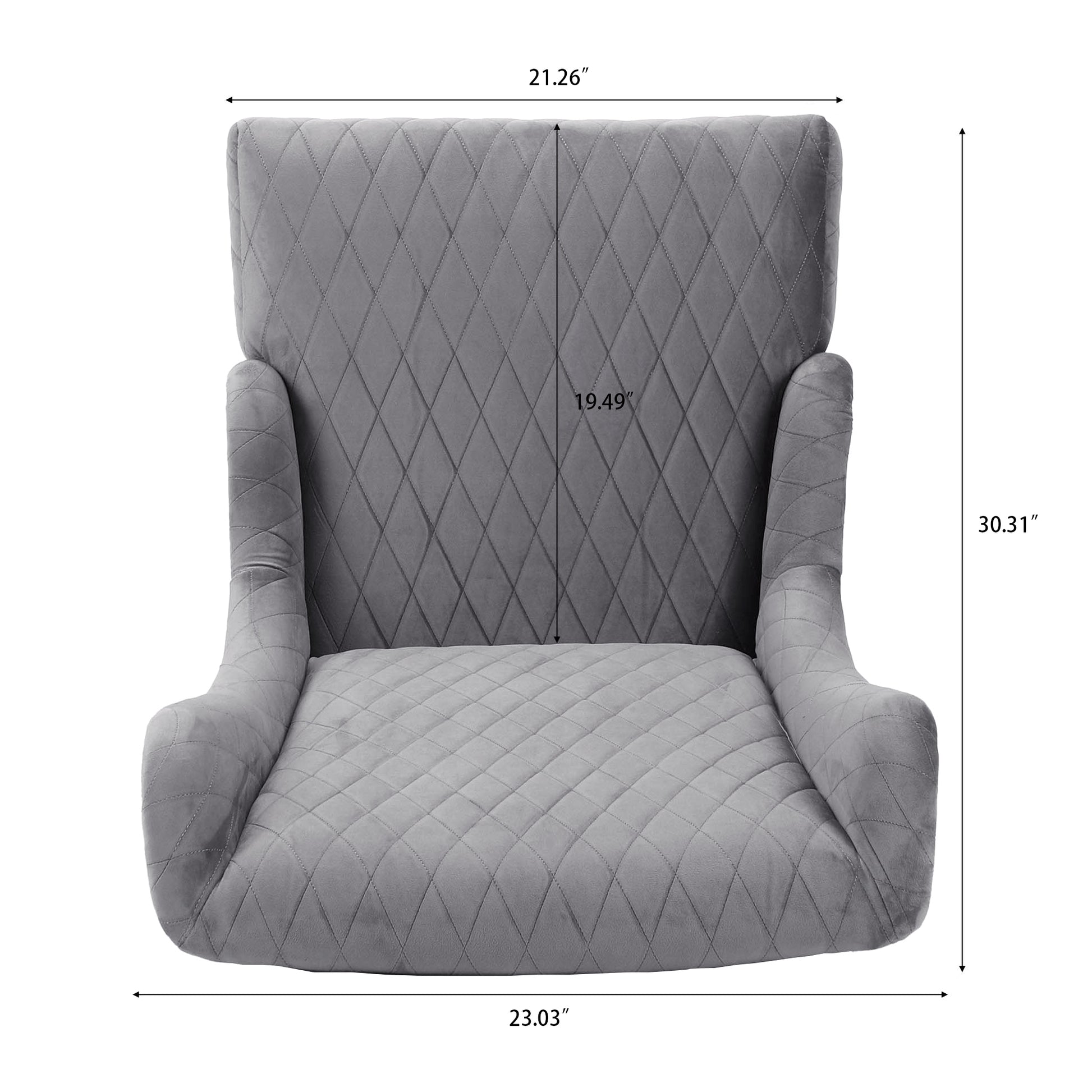 23.03" Wide High Back Velvet Accent Chair, Comfy High Wingback Chair, Living Room Chair With Soft Padded & Wooden Legs, Modern Side Chair For Living Room, Bedroom, Grey Gray Fabric