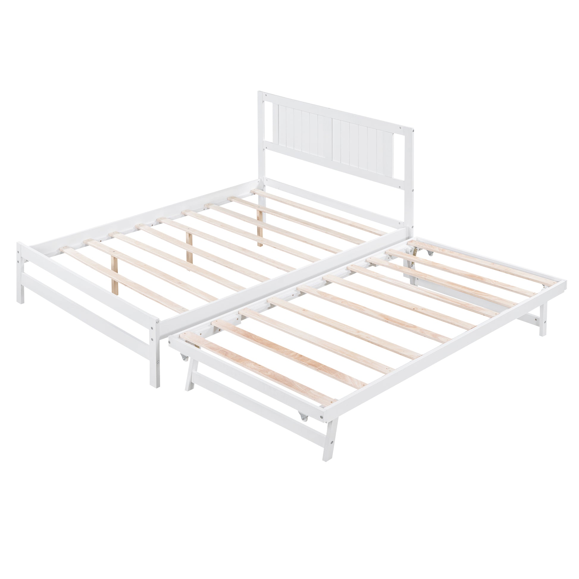 Full Size Platform Bed With Adjustable Trundle,White Old Sku:Sm000248Aak White Pine