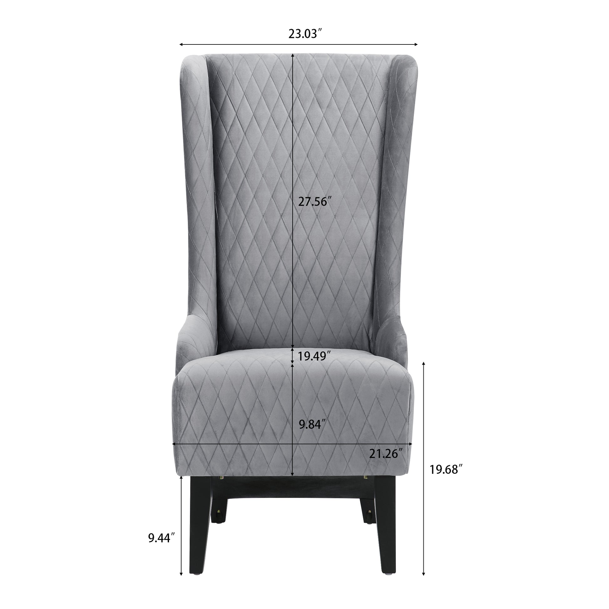 23.03" Wide High Back Velvet Accent Chair, Comfy High Wingback Chair, Living Room Chair With Soft Padded & Wooden Legs, Modern Side Chair For Living Room, Bedroom, Grey Gray Fabric