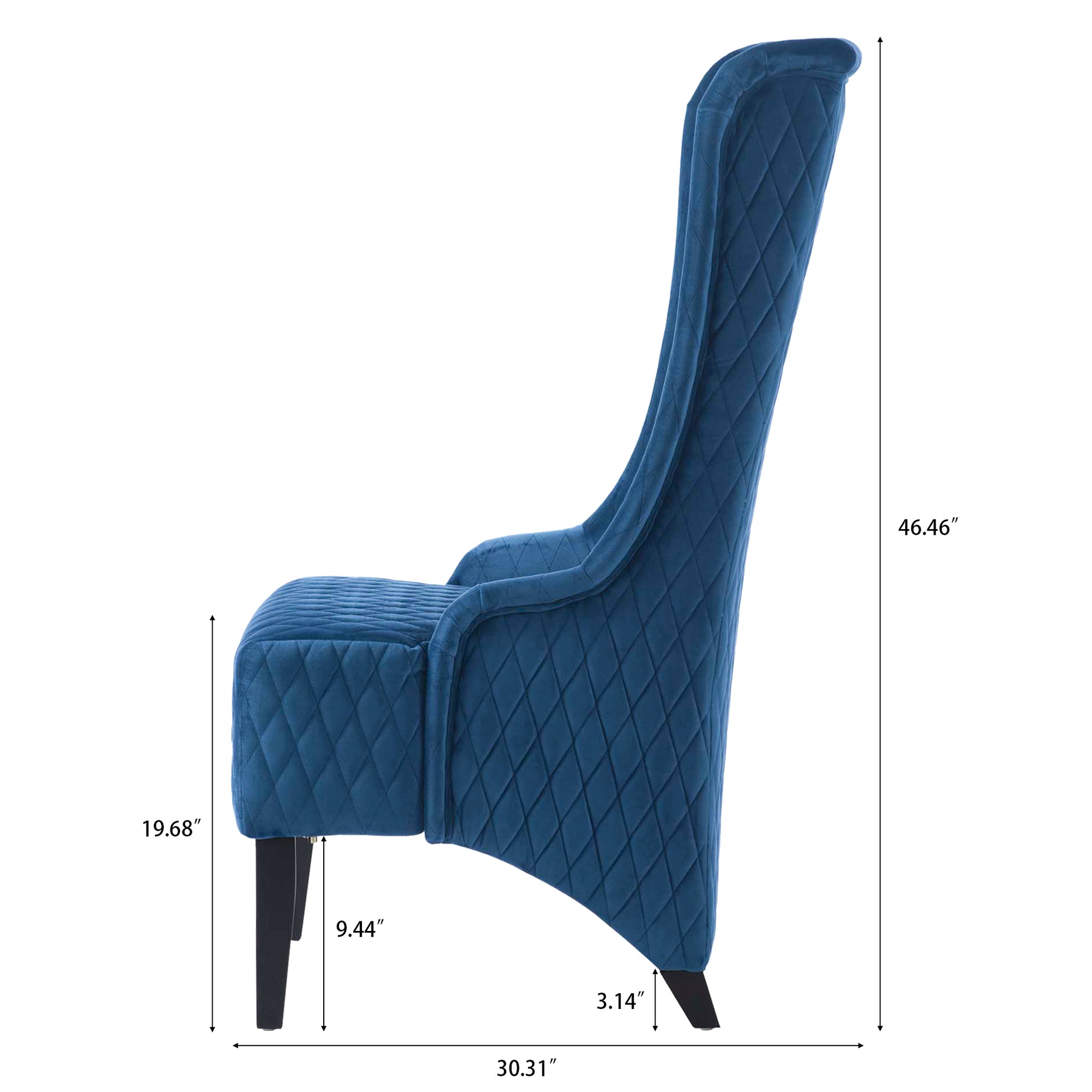 23.03''Wide High Back Velvet Accent Chair, Comfy High Wingback Chair, Living Room Chair With Soft Padded & Wooden Legs, Modern Side Chair For Living Room, Bedroom, Blue Blue Foam Fabric