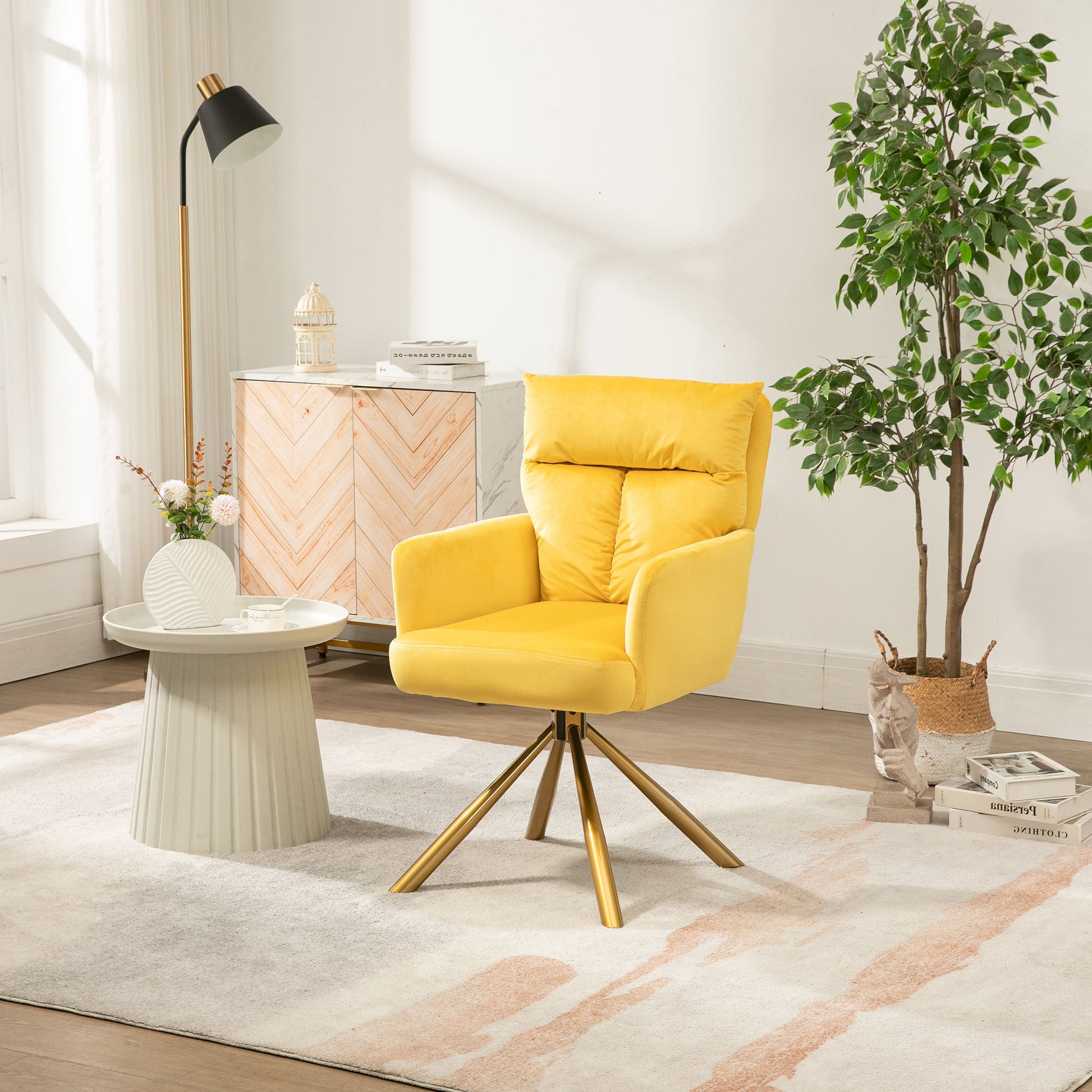 Yellow Velvet Contemporary High Back Upholstered Swivel Accent Chair Yellow Office Modern Foam Velvet