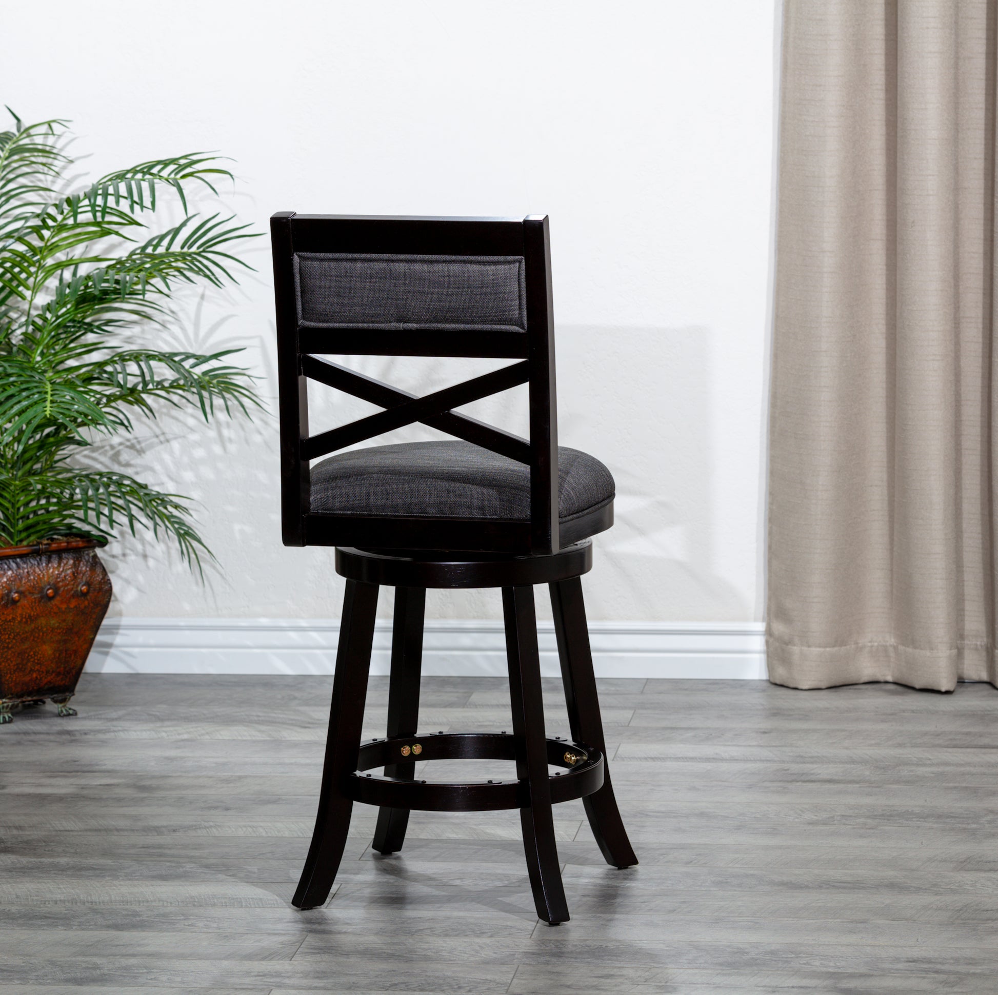 24" Counter Height X Back Swivel Stool, Espresso Finish, Charcoal Fabric Seat Espresso Fabric