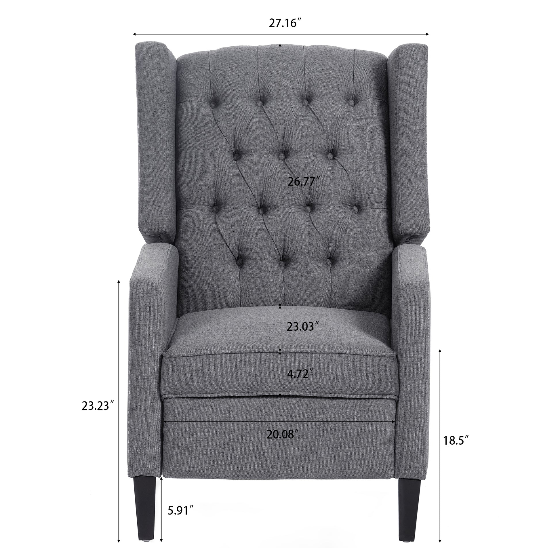 27.16" Wide Manual Wing Chair Recliner Grey Fabric