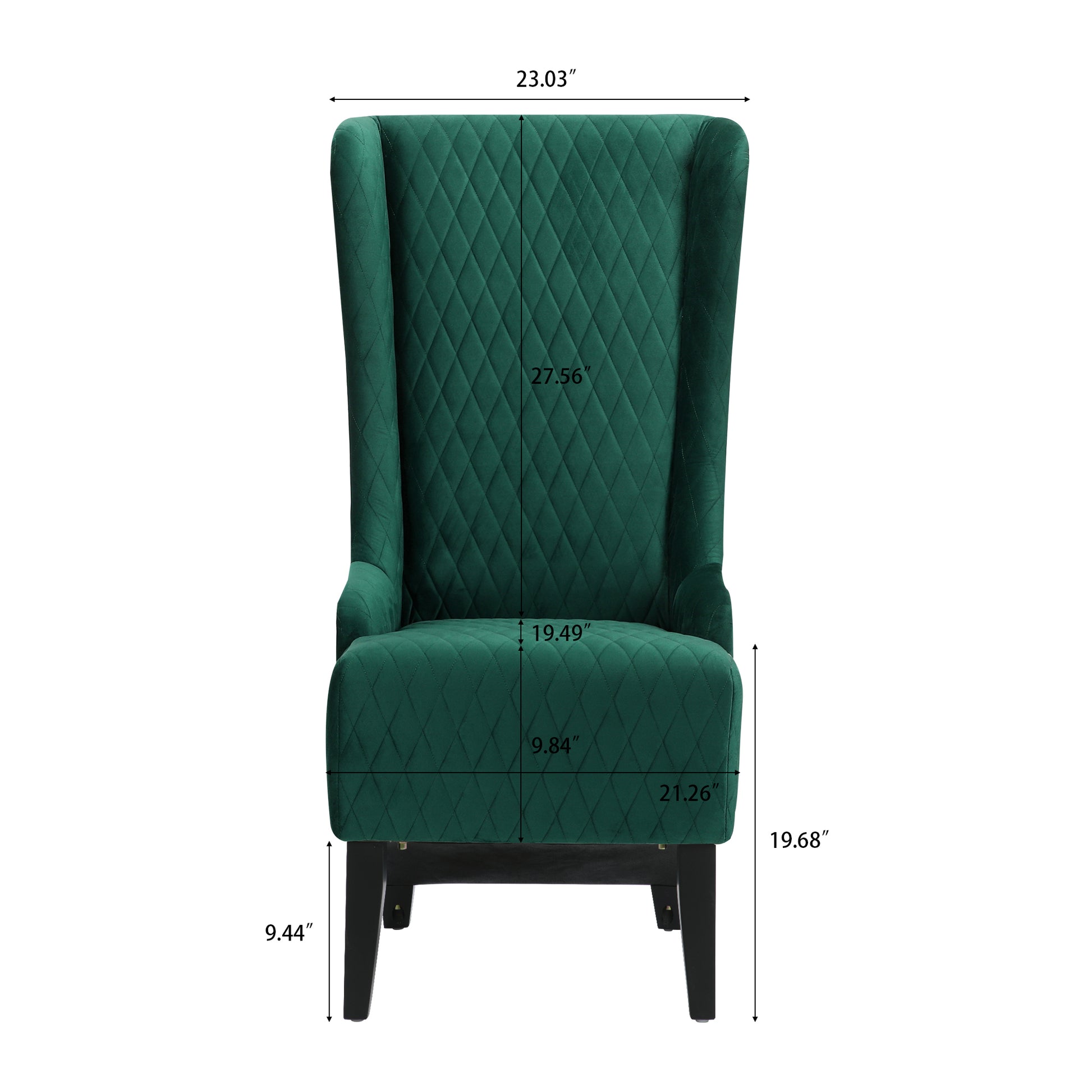 23.03" Wide High Back Velvet Accent Chair, Comfy High Wingback Chair, Living Room Chair With Soft Padded & Wooden Legs, Modern Side Chair For Living Room, Bedroom, Green Retro Green Fabric