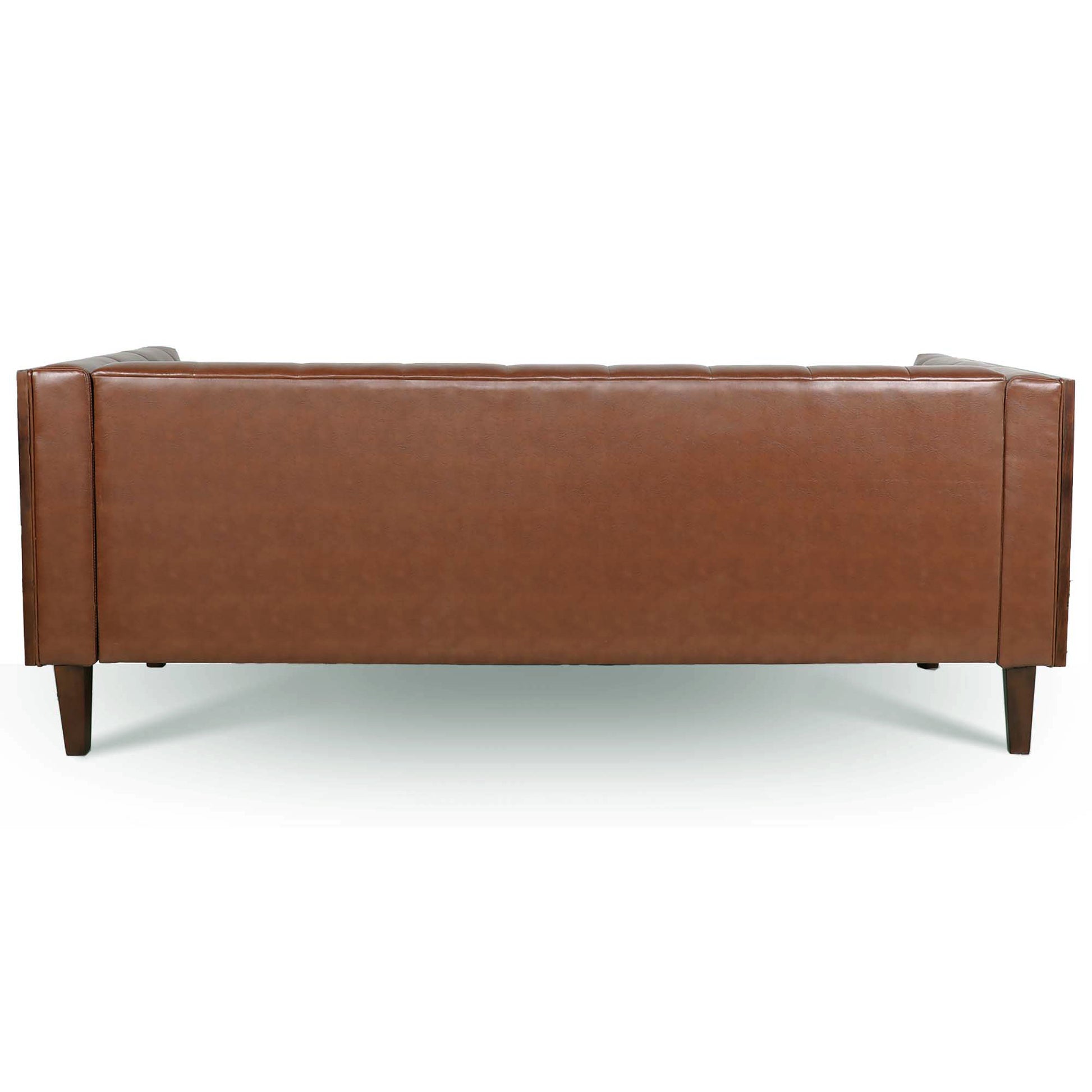 78.74" Wooden Decorated Arm 3 Seater Sofa Brown Pu Pu