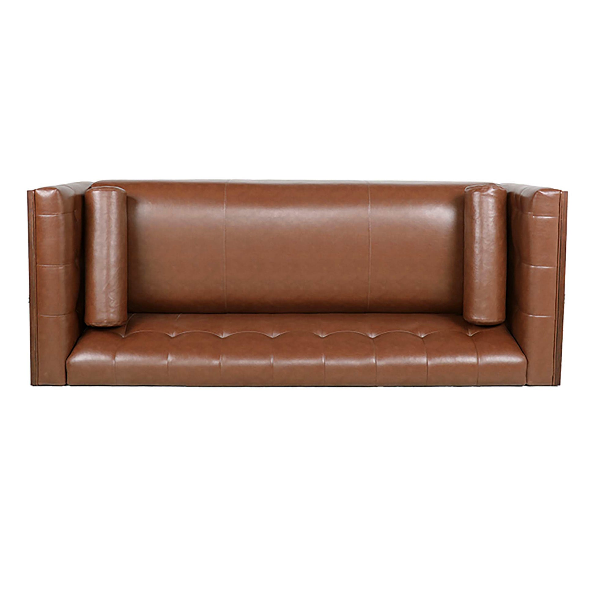 78.74" Wooden Decorated Arm 3 Seater Sofa Brown Pu Pu