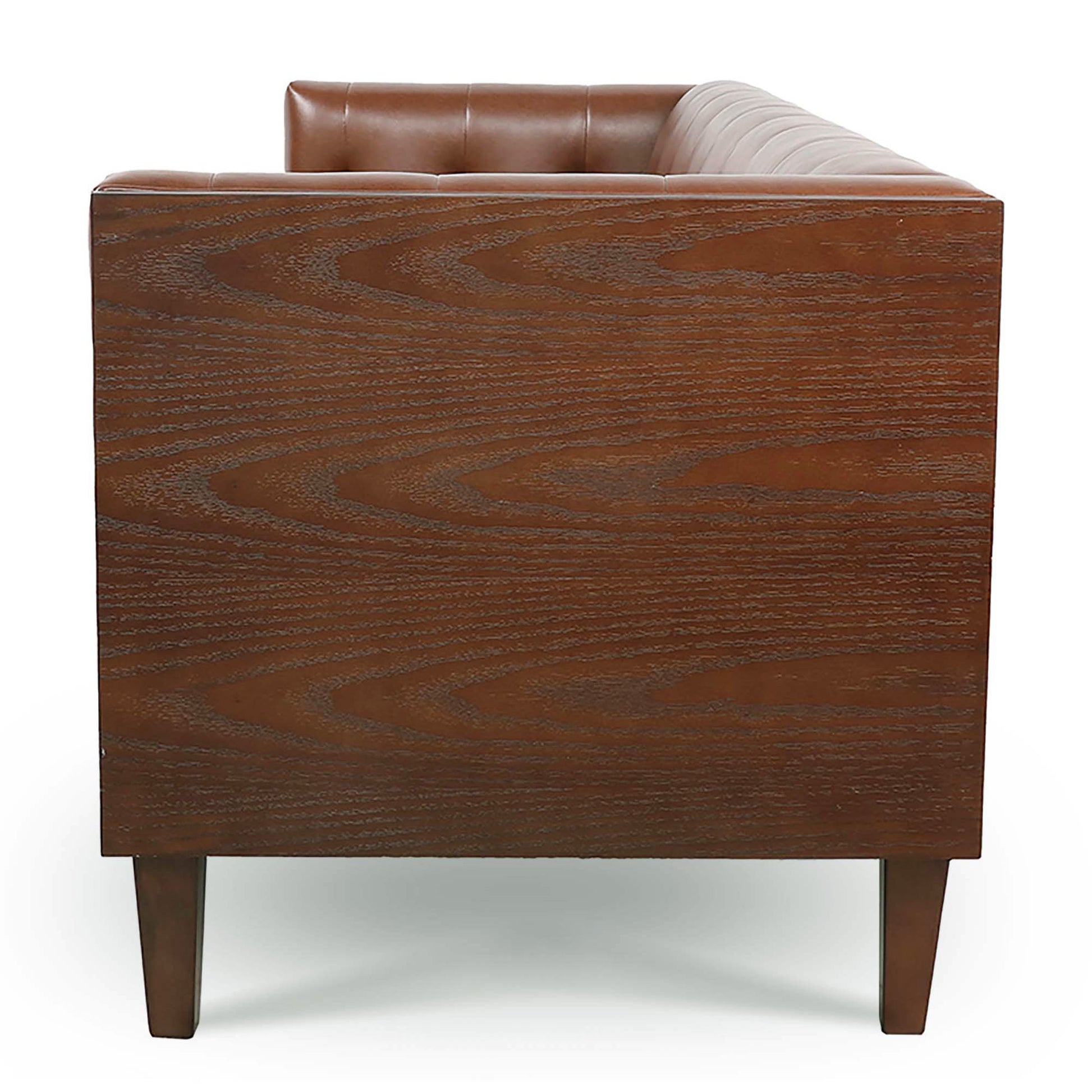 78.74" Wooden Decorated Arm 3 Seater Sofa Brown Pu Pu