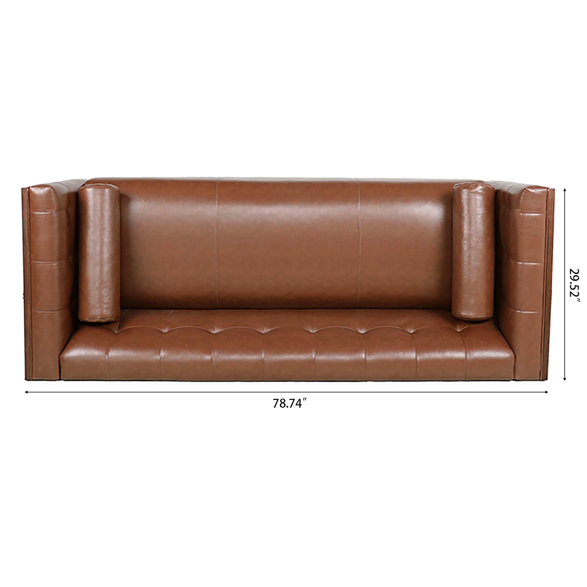 78.74" Wooden Decorated Arm 3 Seater Sofa Brown Pu Pu