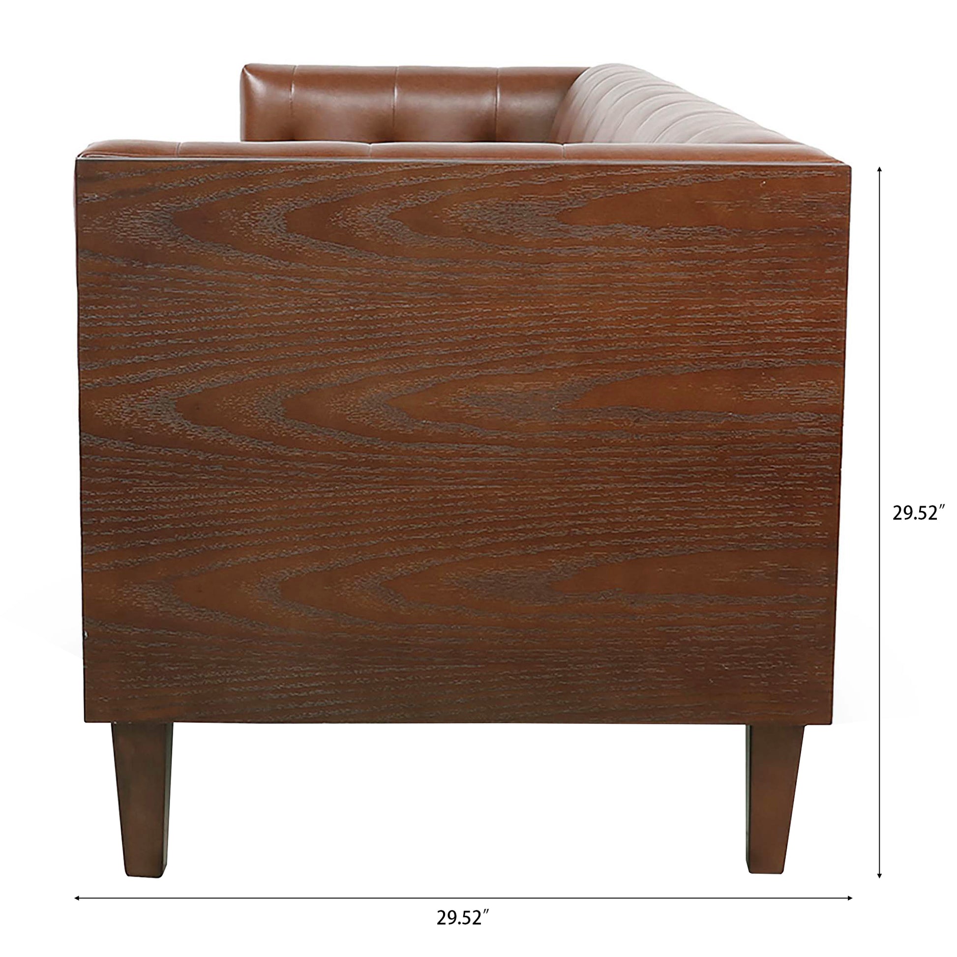 78.74" Wooden Decorated Arm 3 Seater Sofa Brown Pu Pu