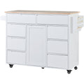 Kitchen Cart With Rubber Wood Countertopkitchen Island Has 8 Handle Free Drawers Including A Flatware Organizer And 5 Wheels For Kitchen Dinning Room, White White Mdf