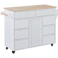 Kitchen Cart With Rubber Wood Countertopkitchen Island Has 8 Handle Free Drawers Including A Flatware Organizer And 5 Wheels For Kitchen Dinning Room, White White Mdf