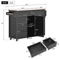 Kitchen Cart With Rubber Wood Countertopkitchen Island Has 8 Handle Free Drawers Including A Flatware Organizer And 5 Wheels For Kitchen Dinning Room, Black Black Mdf