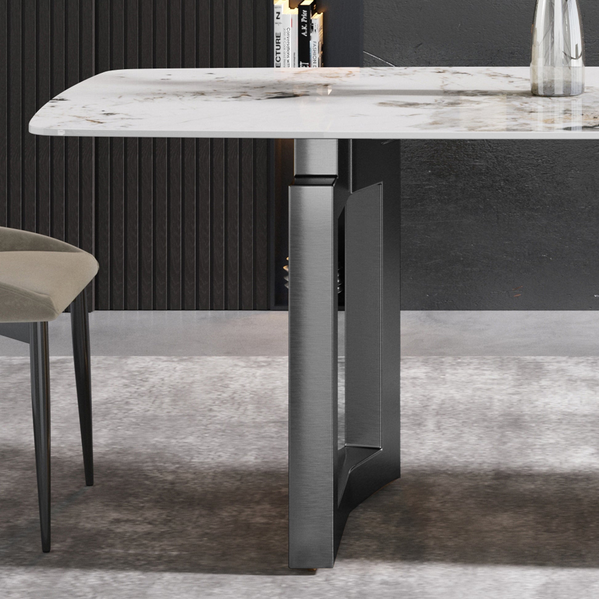 70.87"Modern Artificial Stone Pandora White Curved Black Metal Leg Dining Table Can Accommodate 6 8 People Antique White Metal Sintered Stone
