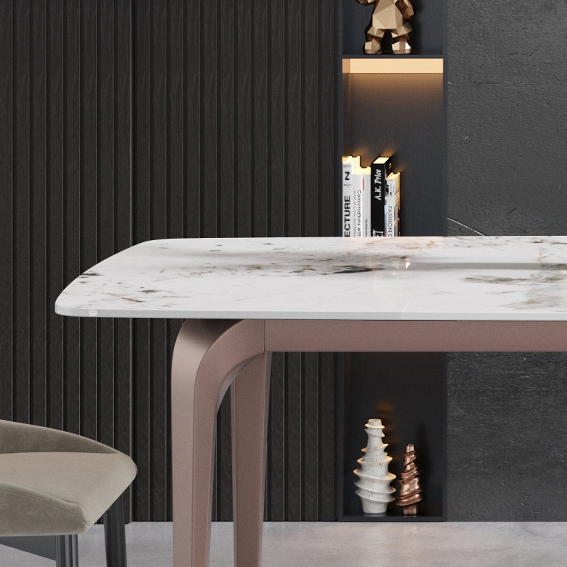 70.87"Modern Artificial Stone Pandora White Curved Metal Leg Dining Table Can Accommodate 6 8 People Antique White Metal Sintered Stone