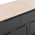 Kitchen Cart With Rubber Wood Countertopkitchen Island Has 8 Handle Free Drawers Including A Flatware Organizer And 5 Wheels For Kitchen Dinning Room, Black Black Mdf