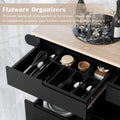 Kitchen Cart With Rubber Wood Countertopkitchen Island Has 8 Handle Free Drawers Including A Flatware Organizer And 5 Wheels For Kitchen Dinning Room, Black Black Mdf