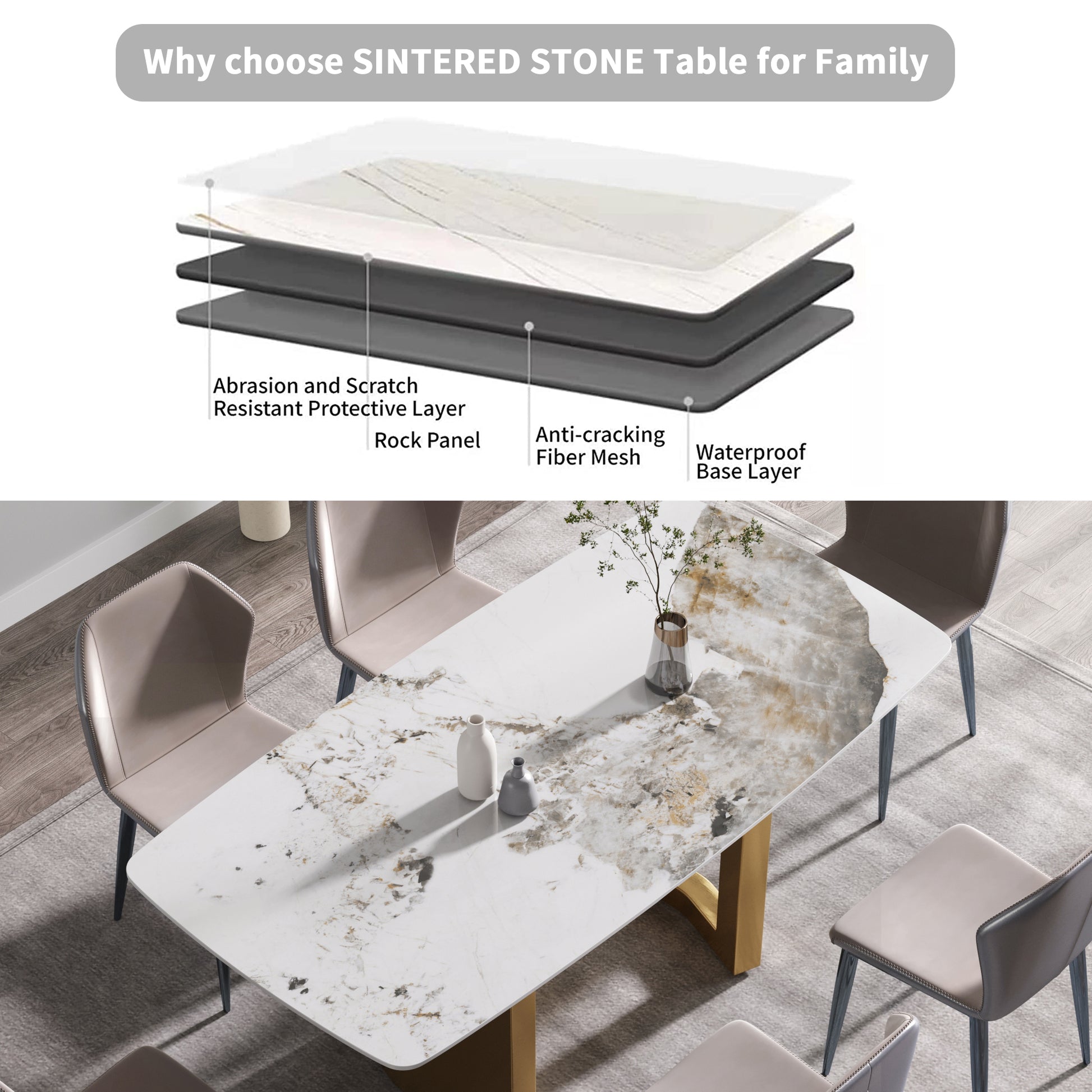 70.87"Modern Artificial Stone Pandora White Curved Golden Metal Leg Dining Table Can Accommodate 6 8 People Antique White Metal Sintered Stone