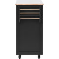Kitchen Cart With Rubber Wood Countertopkitchen Island Has 8 Handle Free Drawers Including A Flatware Organizer And 5 Wheels For Kitchen Dinning Room, Black Black Mdf