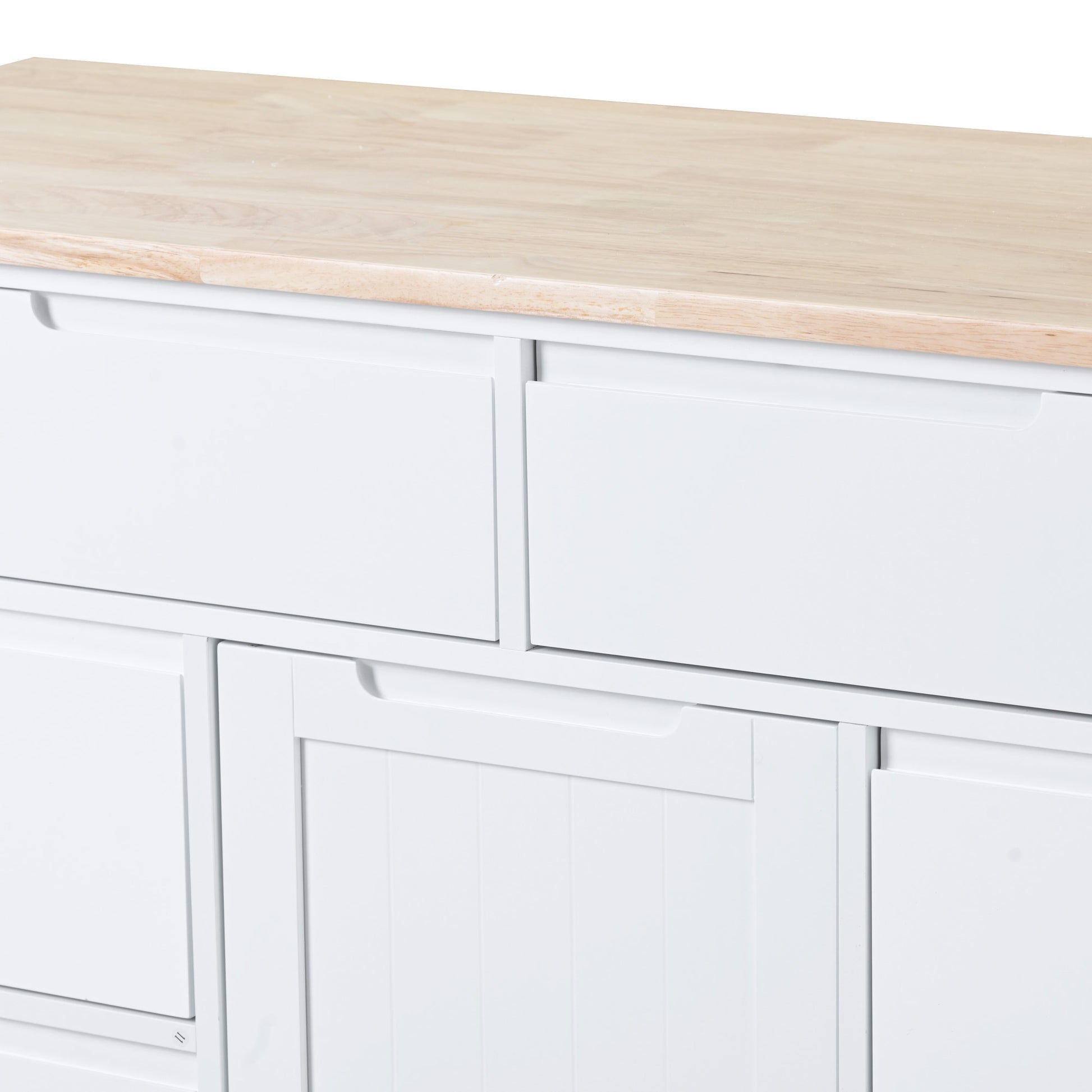 Kitchen Cart With Rubber Wood Countertopkitchen Island Has 8 Handle Free Drawers Including A Flatware Organizer And 5 Wheels For Kitchen Dinning Room, White White Mdf